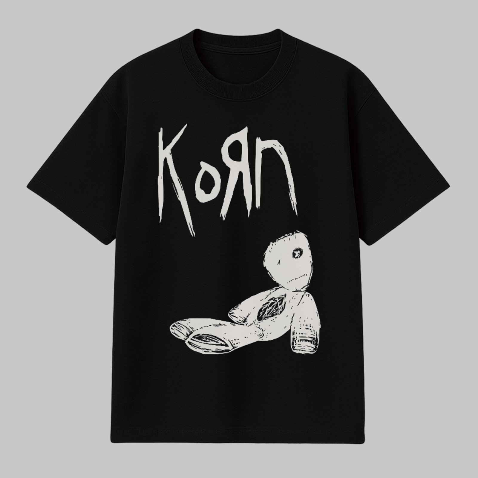 Camiseta Básica Korn Ícone Minimalista Rock Nu Metal Unissex Preto