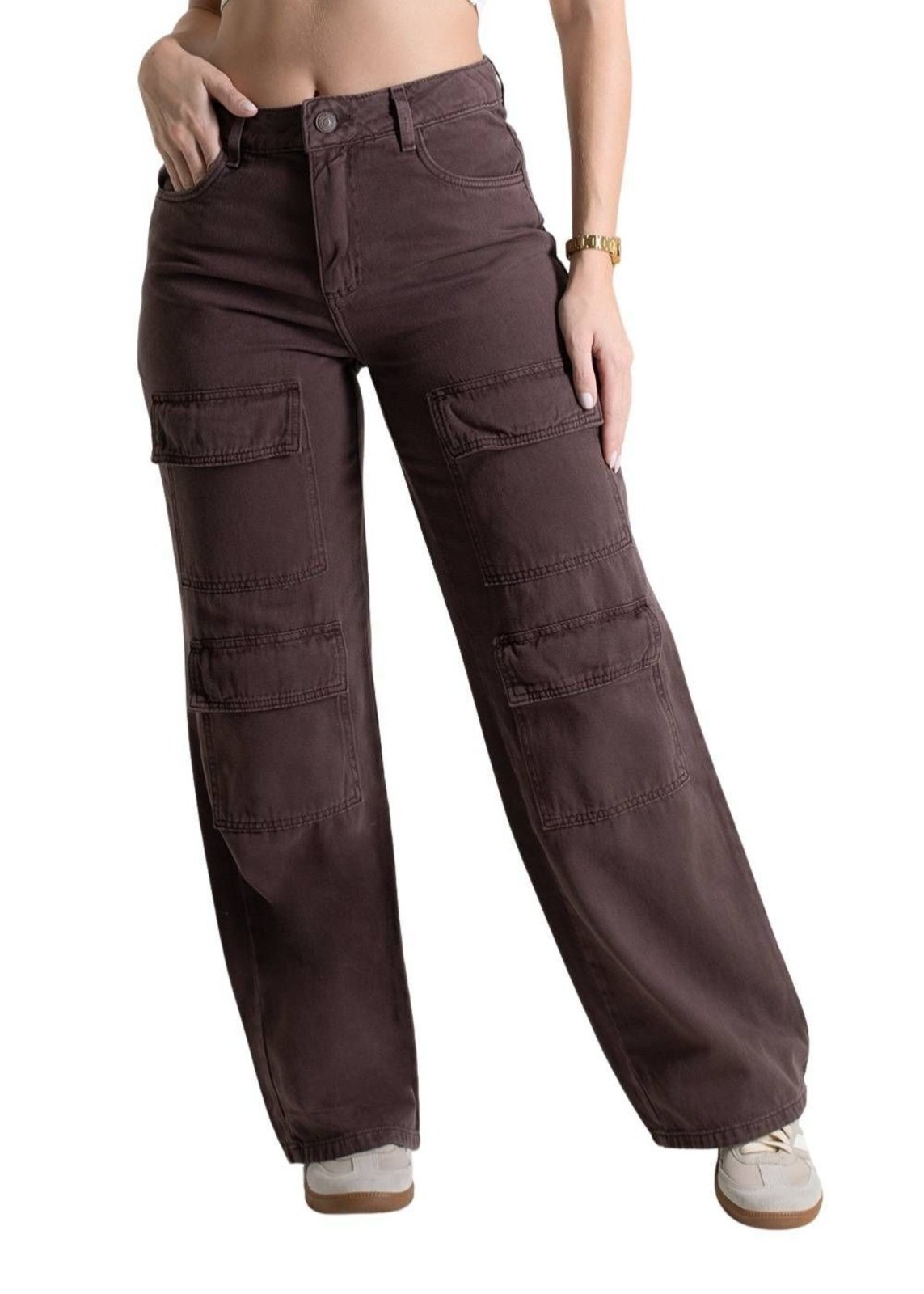 Calça Sarja Sawary Wide Leg – 280389 – Marrom – Sawary