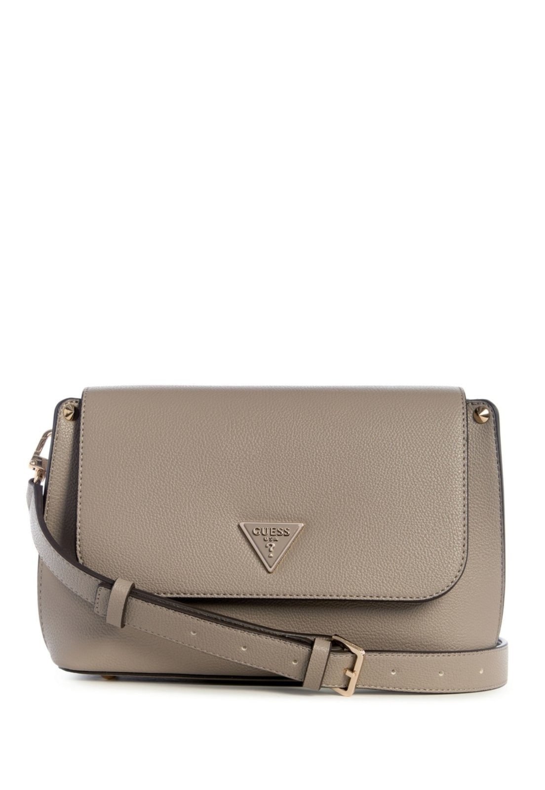 Vista 2 Bolsa Guess Meridian Ii Flap Transversal Bege Logo amarelo Guess amarelo