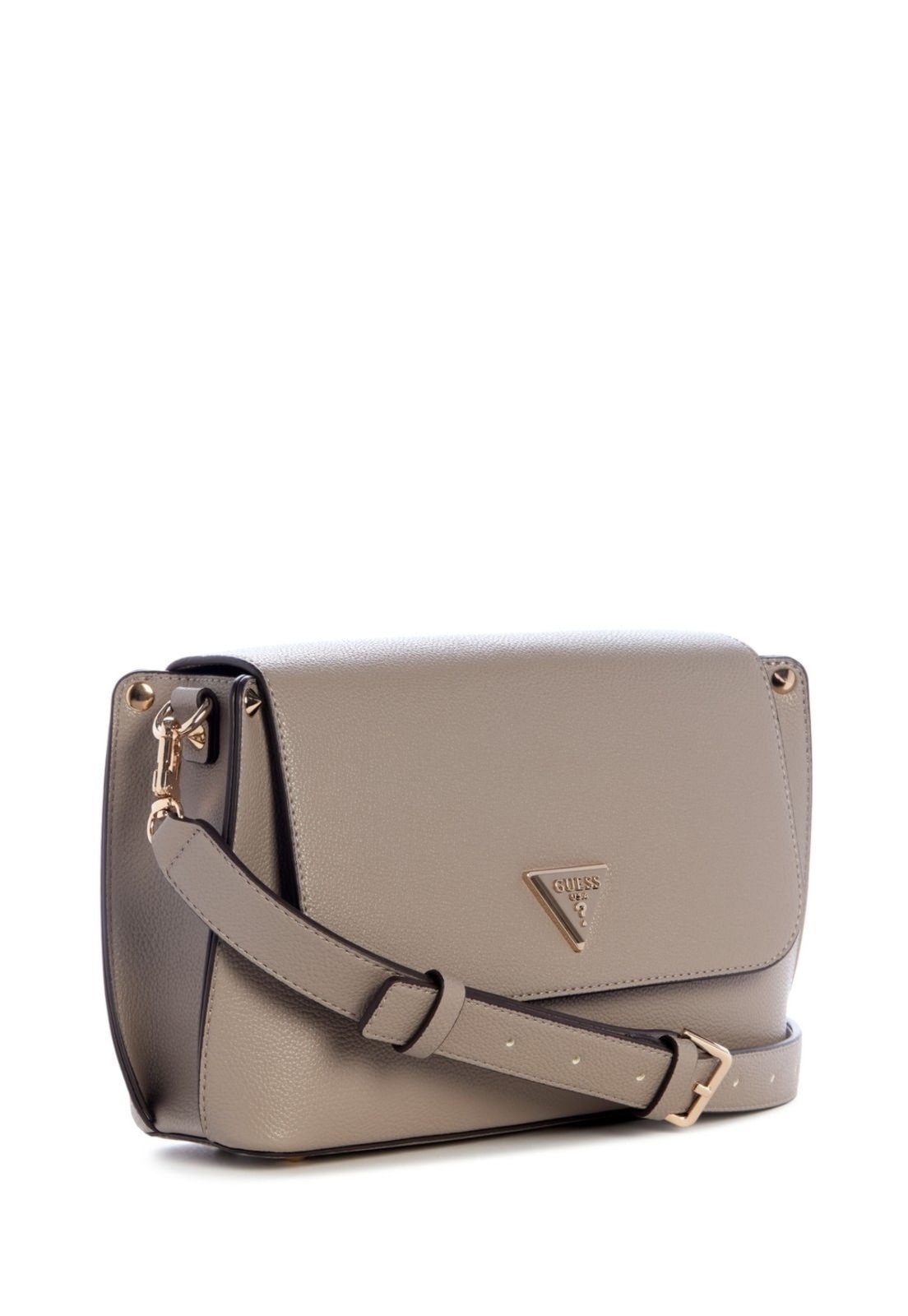 Vista 3 Bolsa Guess Meridian Ii Flap Transversal Bege Logo amarelo Guess amarelo