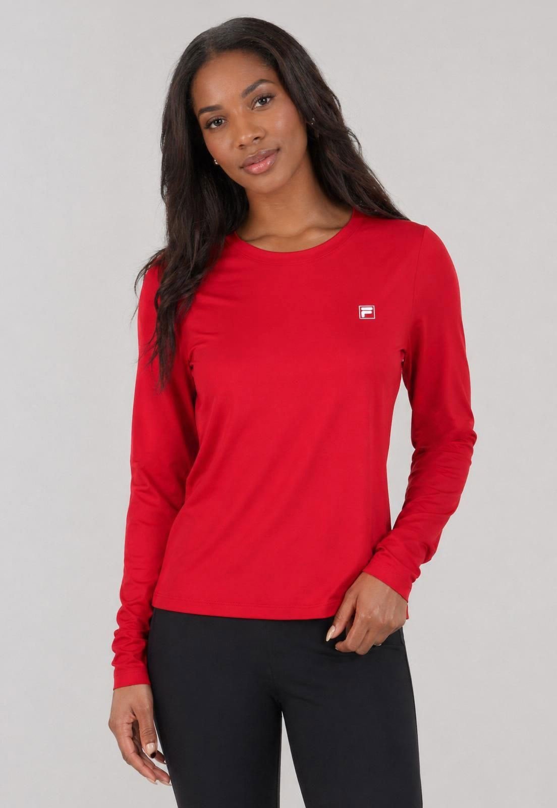 Blusa Manga Longa Fila Gola Redonda Vermelha
