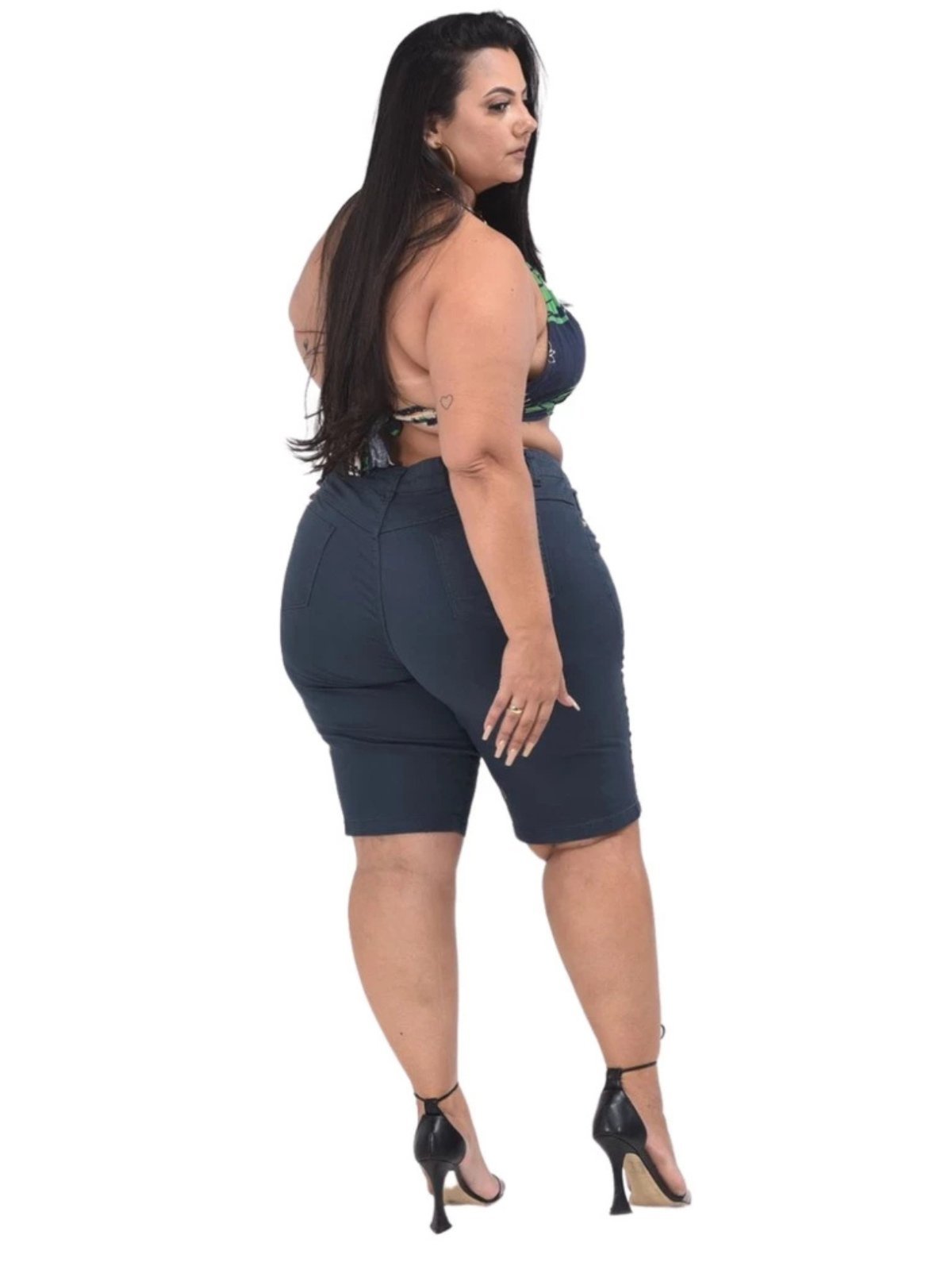 Vista 3 Short Bermuda Feminino Plus Size Jeans Light Com Elatano azul marinho JEANS LIGHT azul marinho