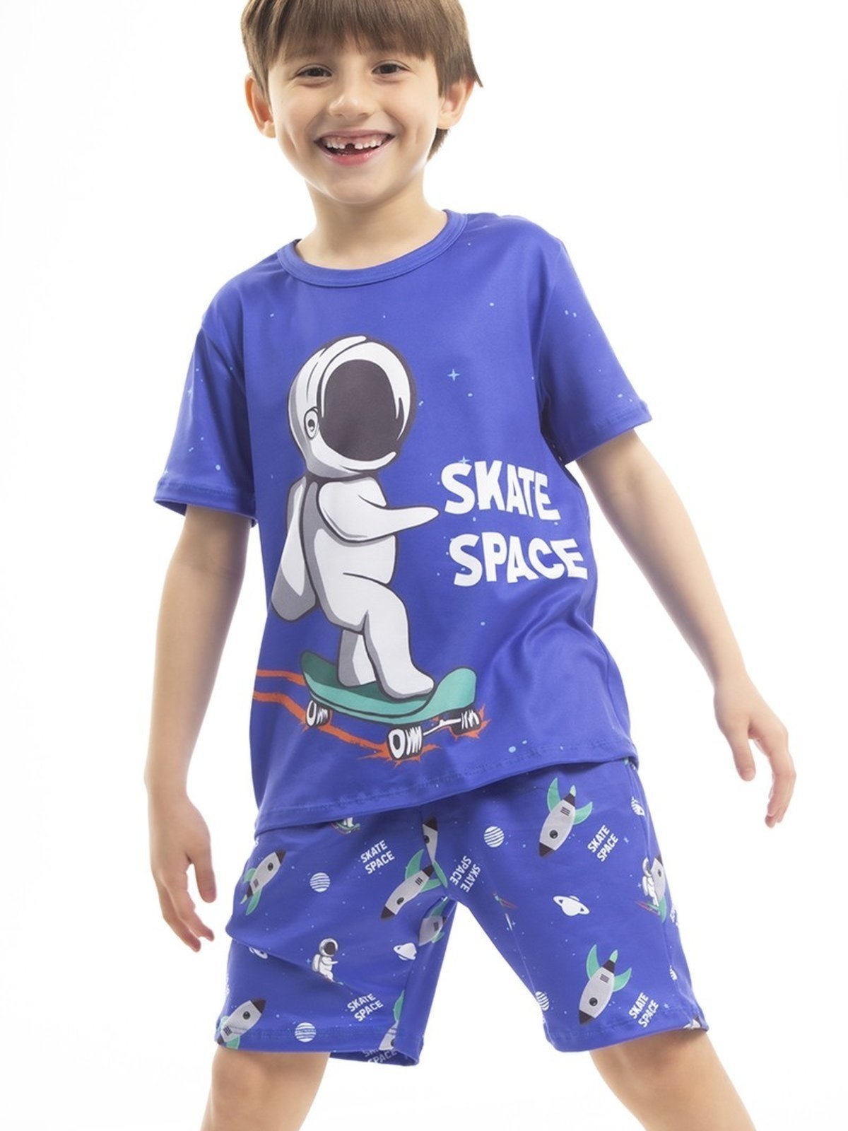 Vista 3 Pijama de Verão Menina Peach Touch Magicamente Skate Espacial Magicamente Kids azul Magicamente Kids azul