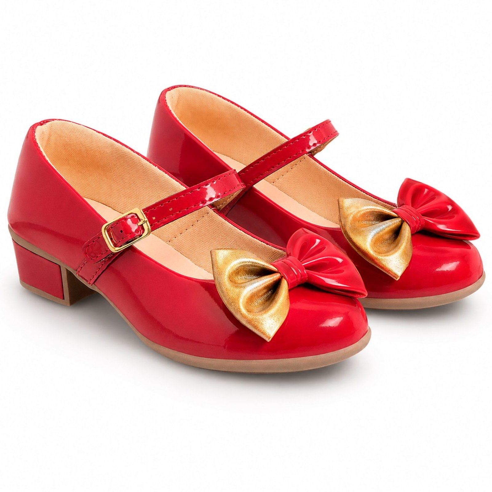 Infantil - Sapatilha Feminina e Adulta Vermelha com Saltinho Baixo Pepite Estilo Boneca