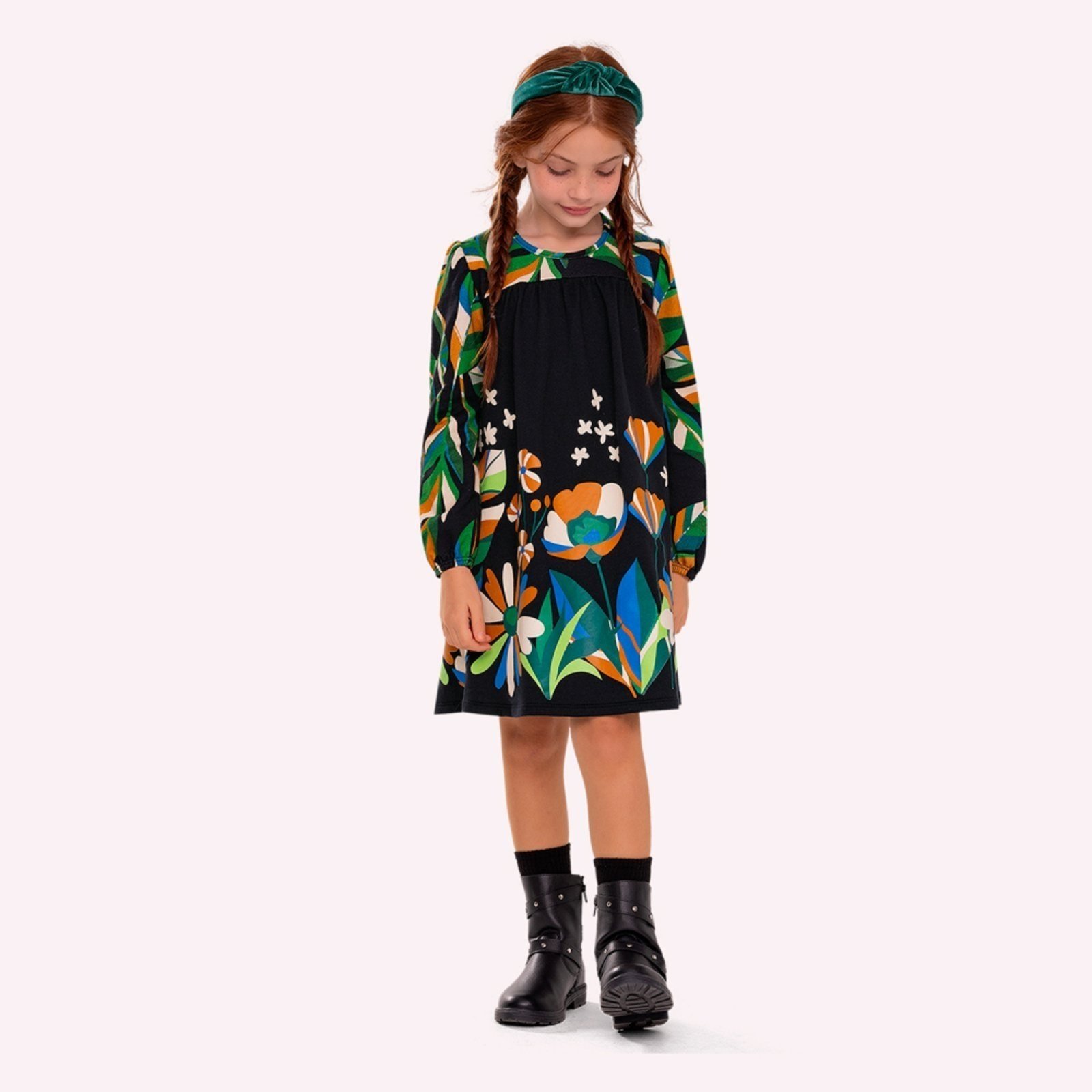 Infantil - Vestido Menina Folhas Nanai