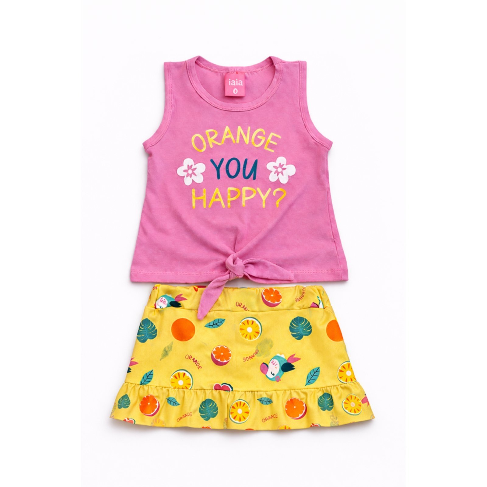 Infantil - Conjunto Menina Orange Happy Camiseta + Shorts Saia