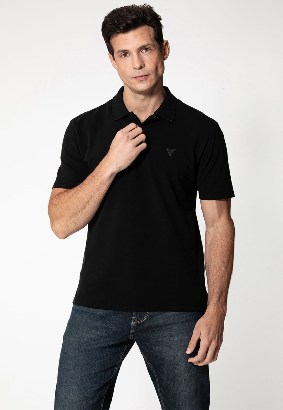 Camisa Guess Polo Etiqueta Triângulo Preto