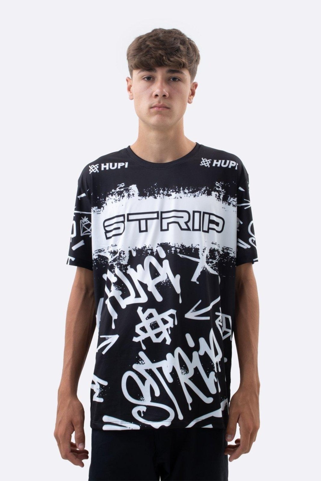 Camiseta Masculina HUPI Bike STRIP Preto e Branco Preto