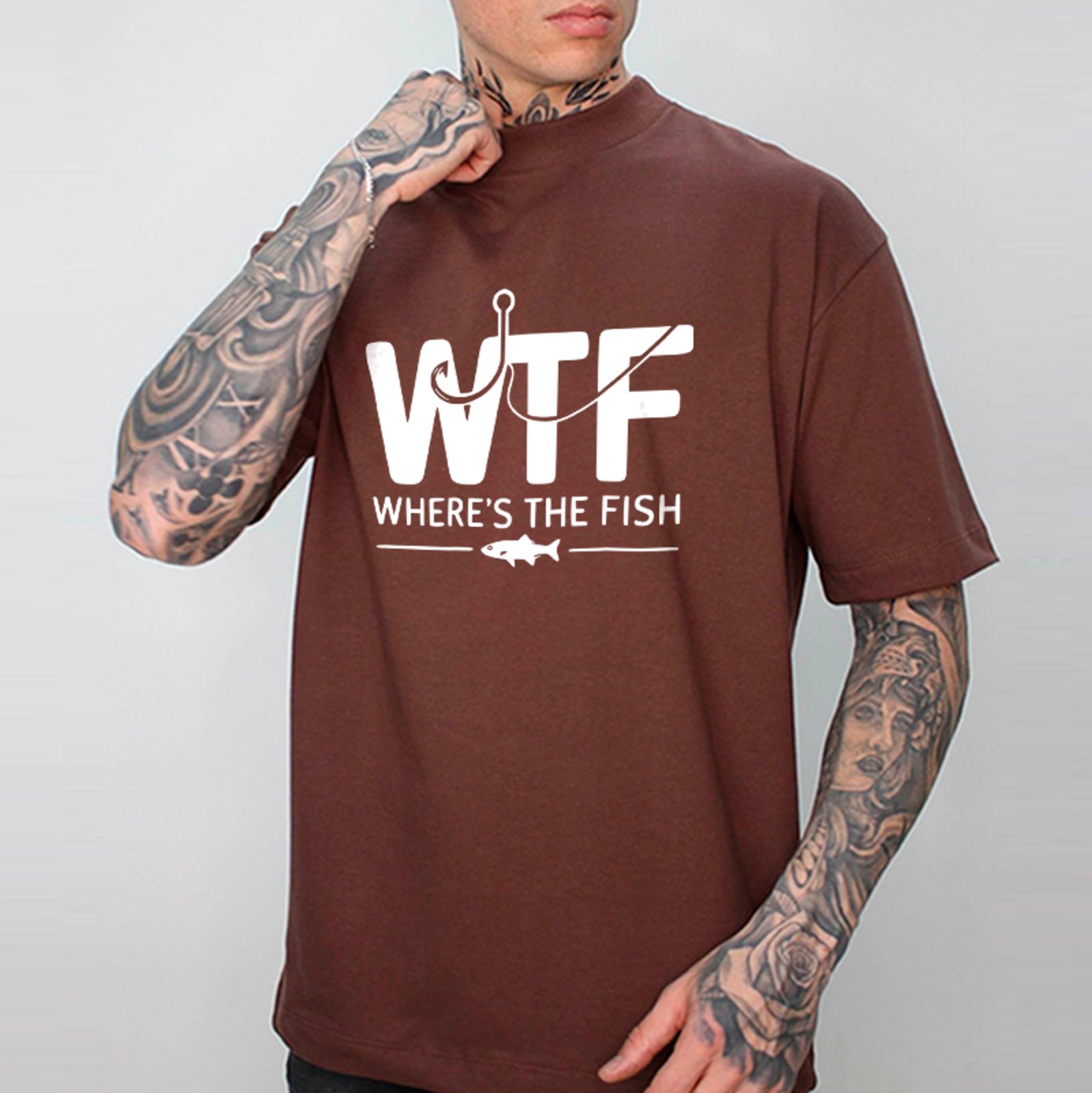 Camiseta Oversized WTF Where’s The Fish Casual Unissex Marrom