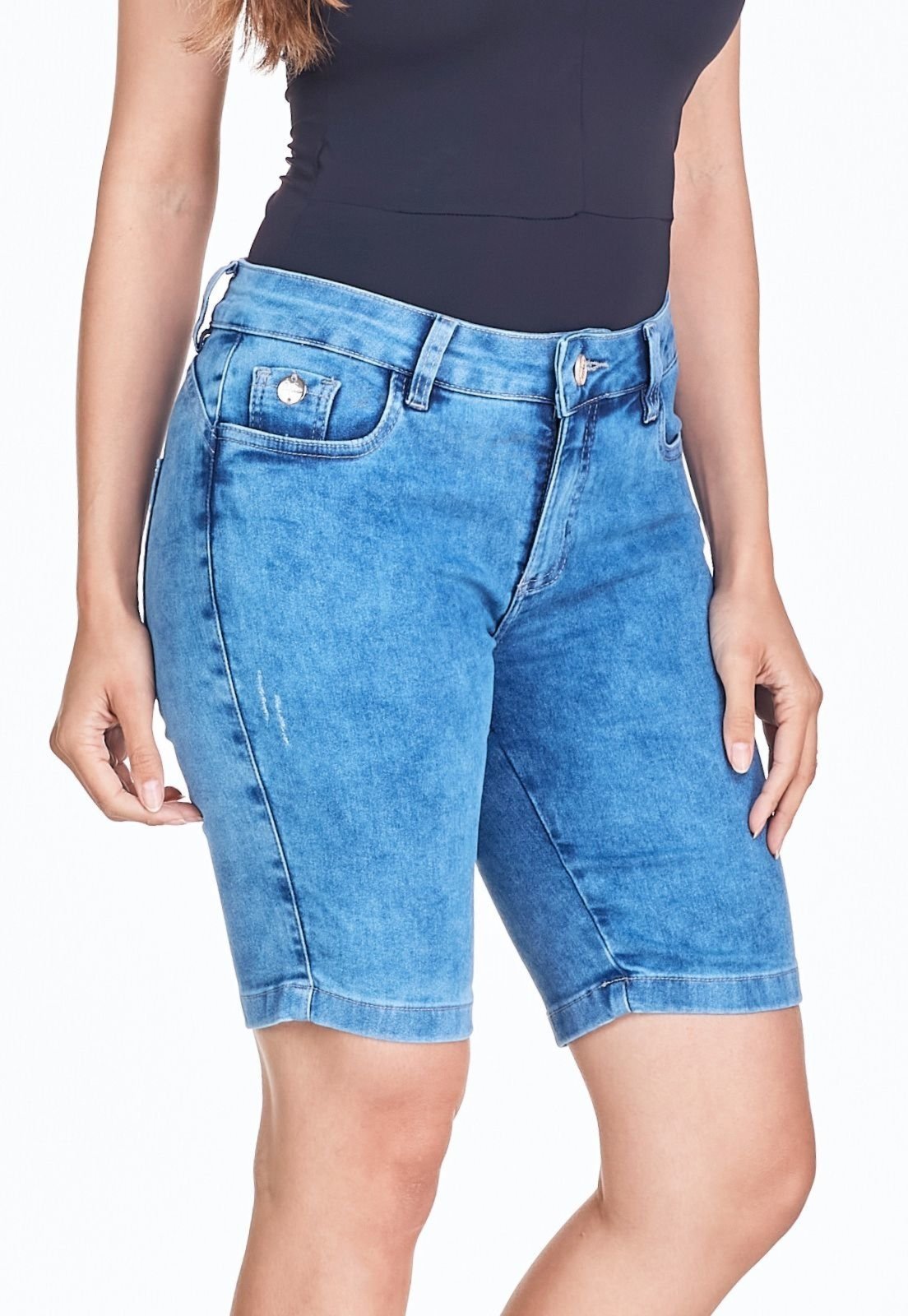 Bermuda Jeans HNO Jeans Ciclyst Com Elastano Azul Claro Sky