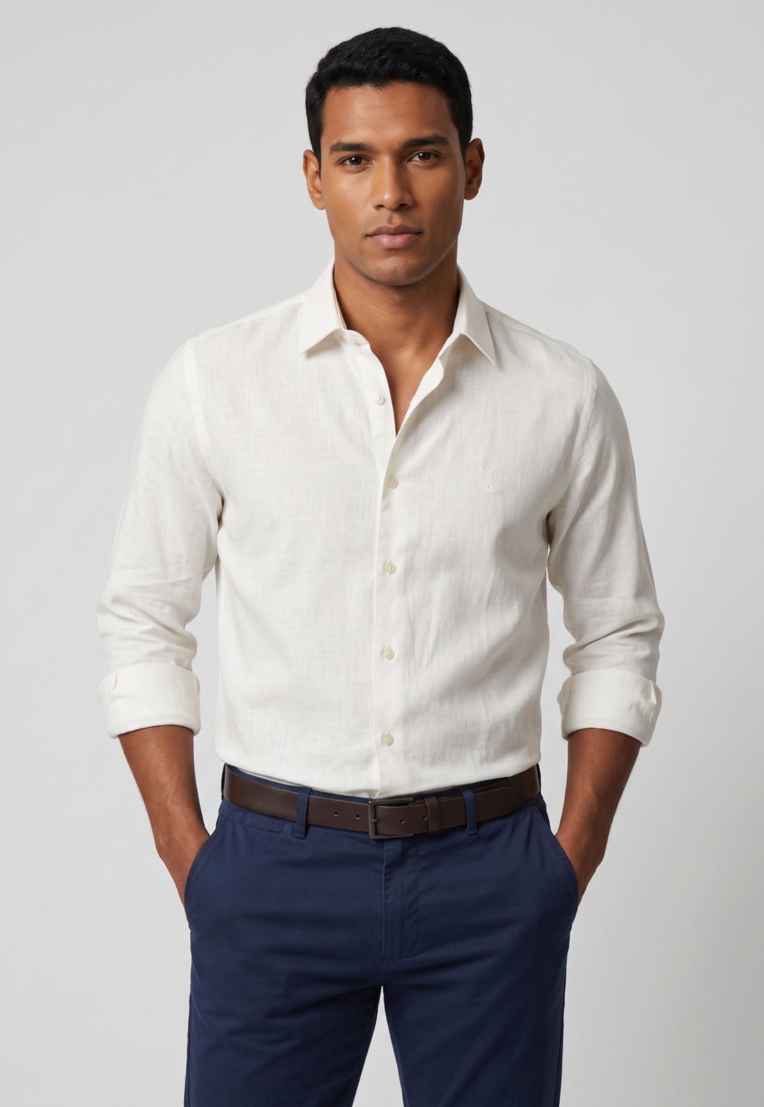 Camisa Masculina Aleatory Manga Longa Bege