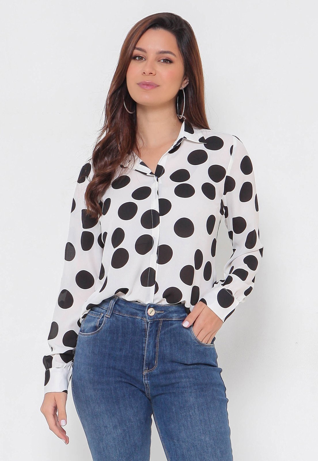 Camisa Intens Manga Longa Crepe Poá