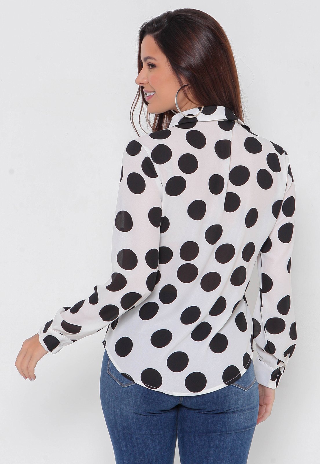 Vista 3 Camisa Intens Manga Longa Crepe Poá branco Intens branco