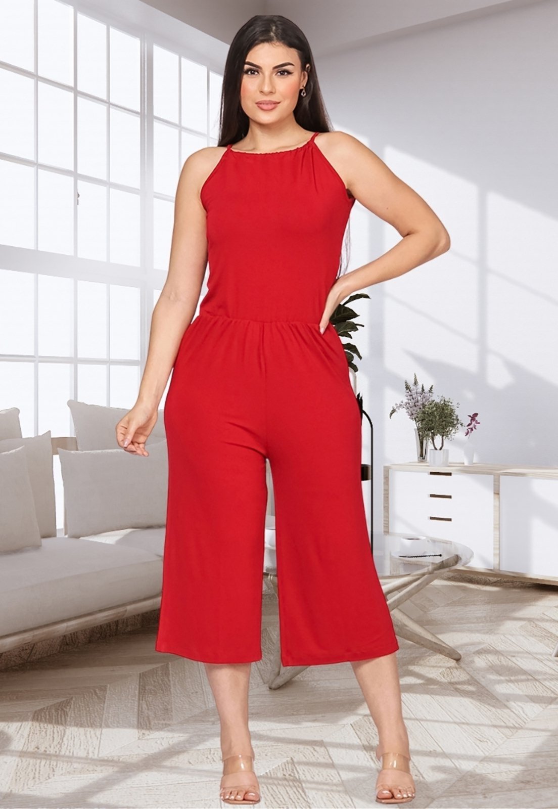 Macacão Pantacourt Alças B’Bonnie Pilar Vermelho