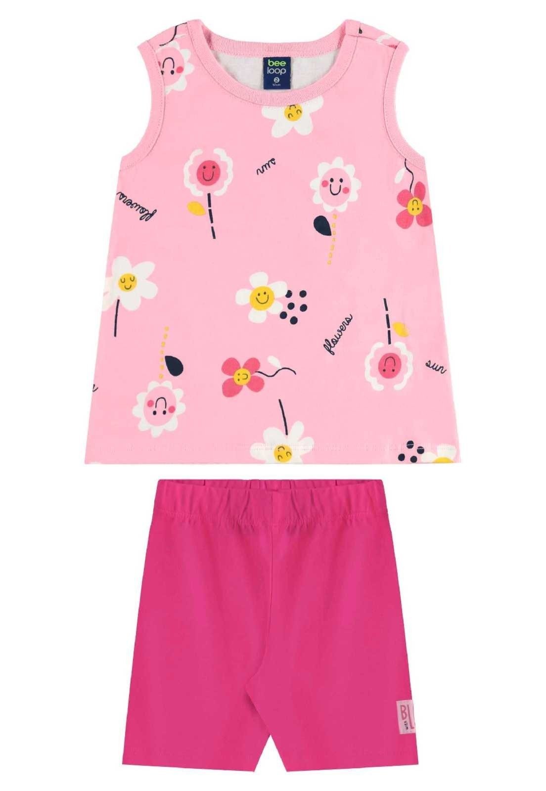 Vista 2 Infantil - Conjunto Regata e Bermuda Menina Bee Loop rosa Bee Loop rosa