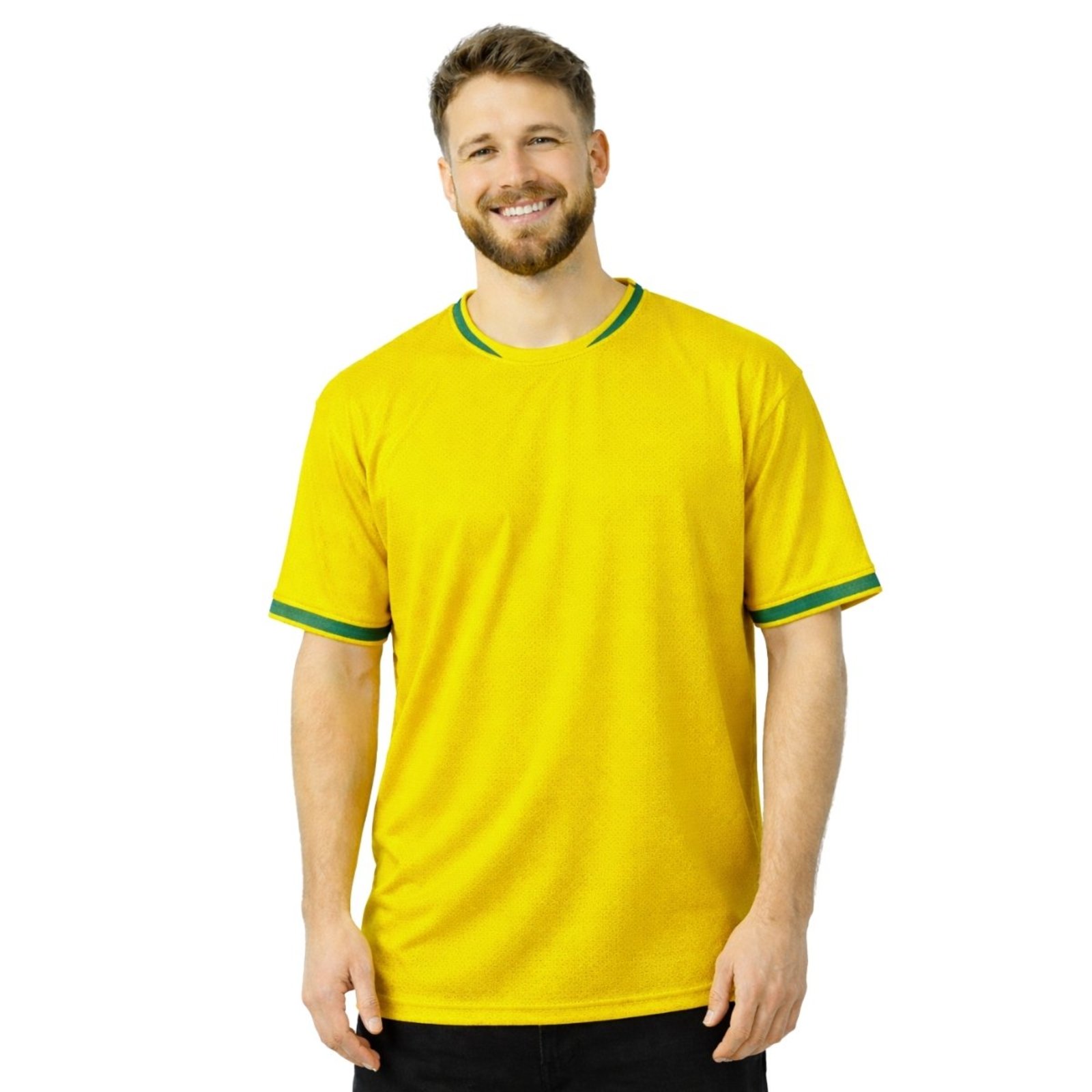 Camiseta Masculina Dry Fit Amarelo Lisa Performance Gola Redonda para Treinos