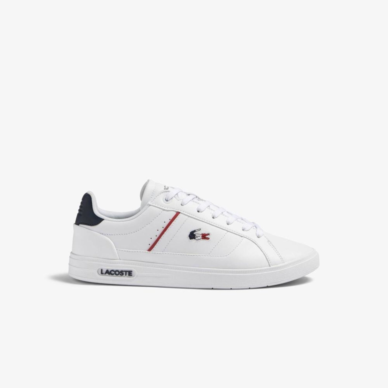 Tênis masculino Lacoste Europa Pro em couro com detalhe no calcanhar Branco