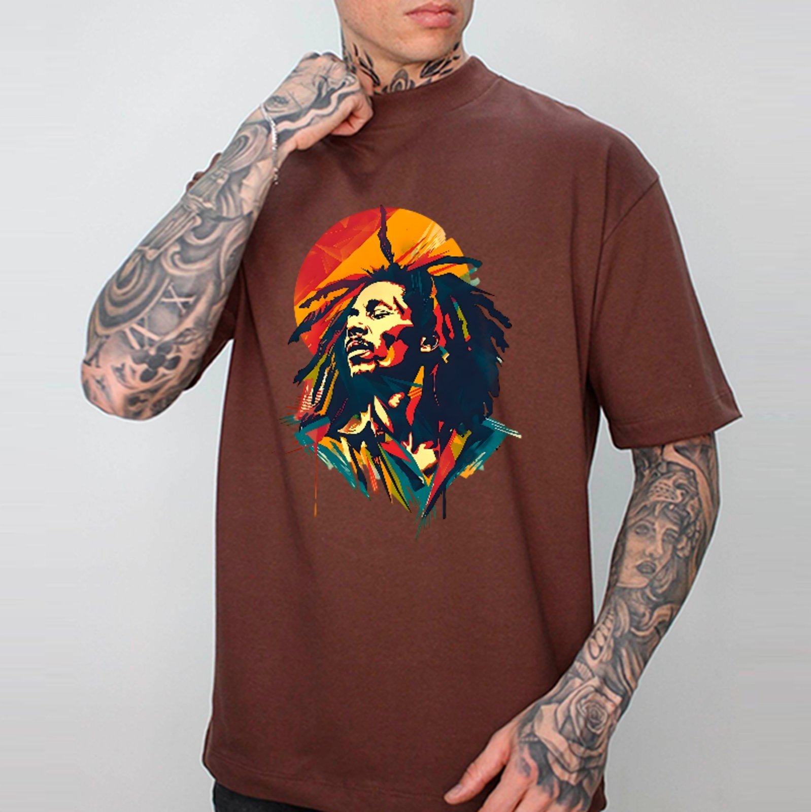 Camiseta Oversized Premium Reggae Rasta Streetwear Marrom
