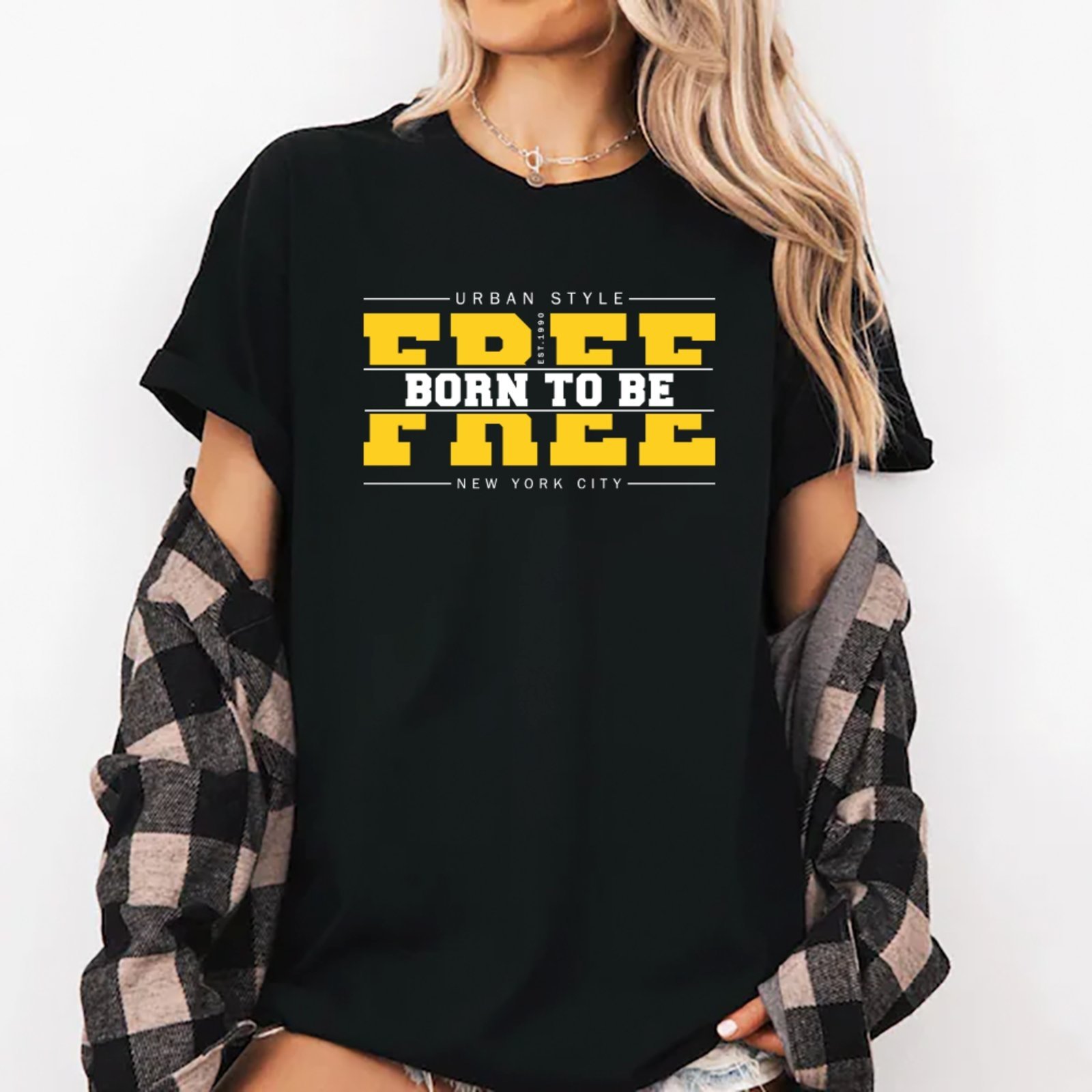 Camiseta Ousy Urban Style Born To Be Free Oversized Unissex Preto