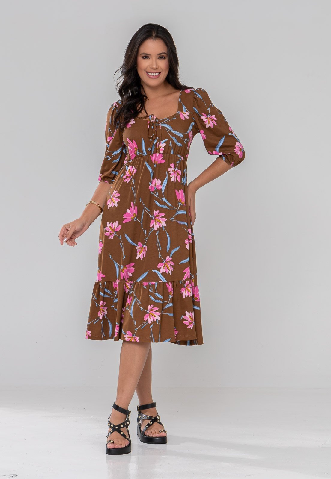Vista 2 Vestido Aura Midi Catarina Floral Sintonia azul azul