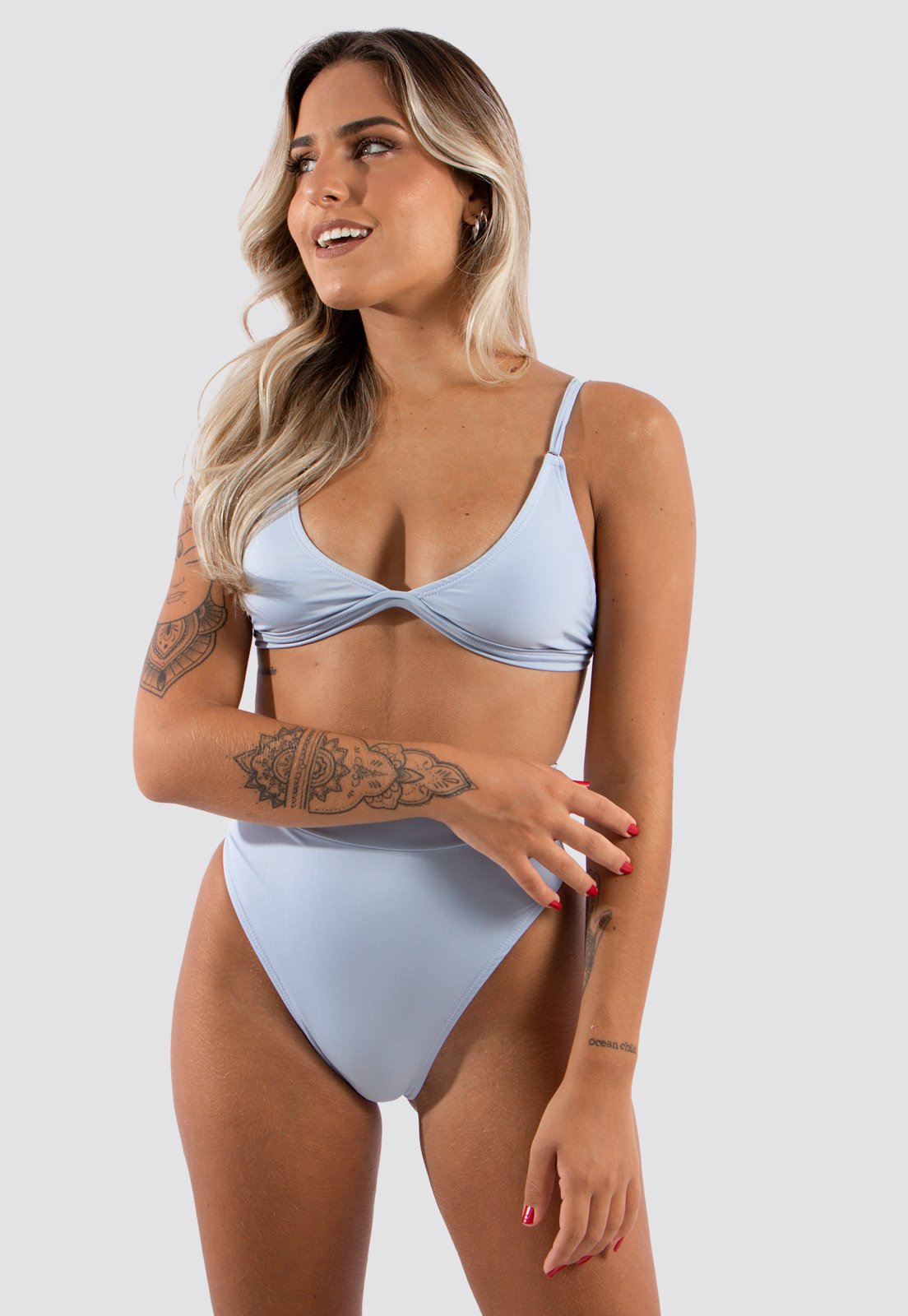 Biquíni Rioutlet Hot Pants Cintura Alta + Sutiã Triângulo Azul