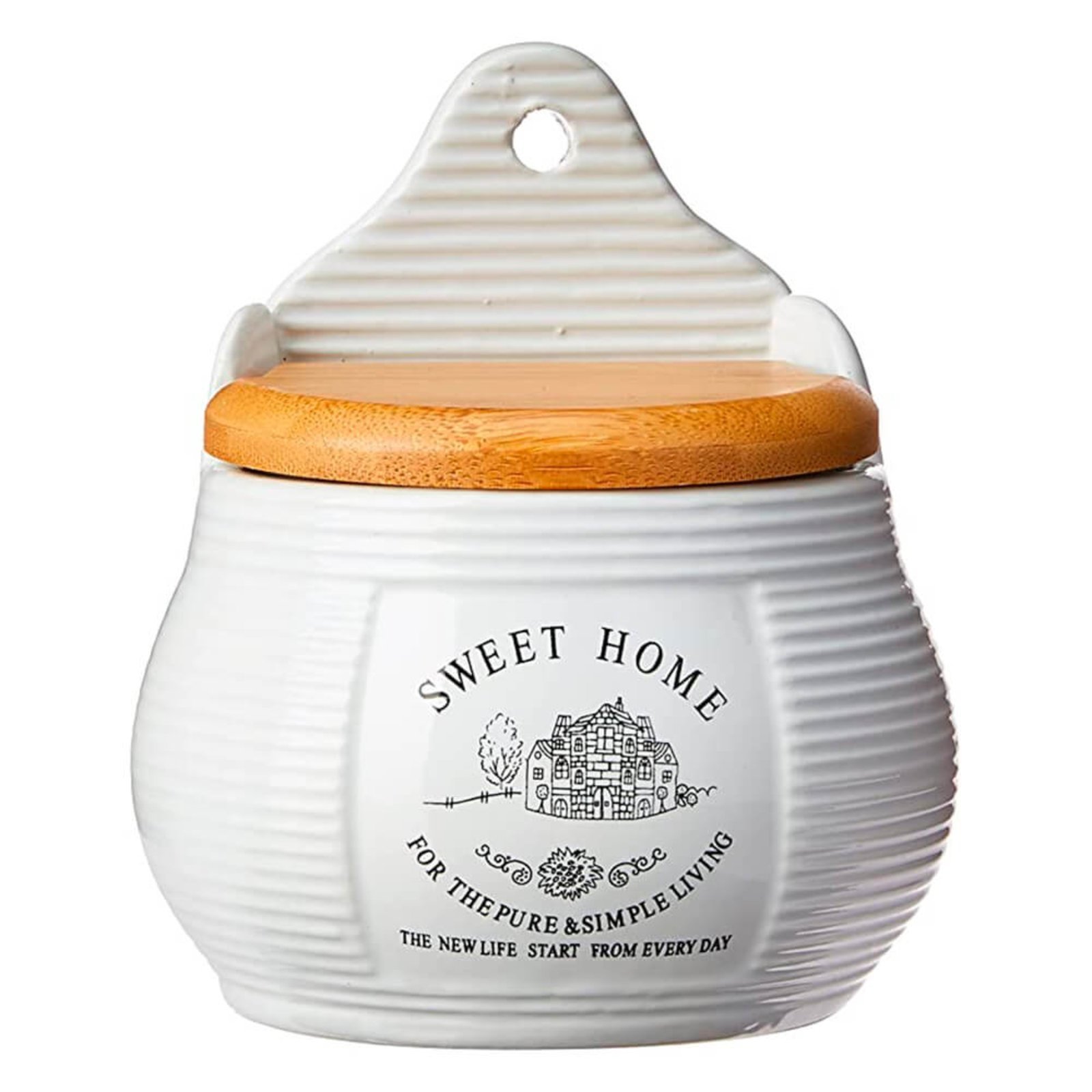 Saleiro de Porcelana para Parede com Tampa de Bambu Sweet Home - Lyor