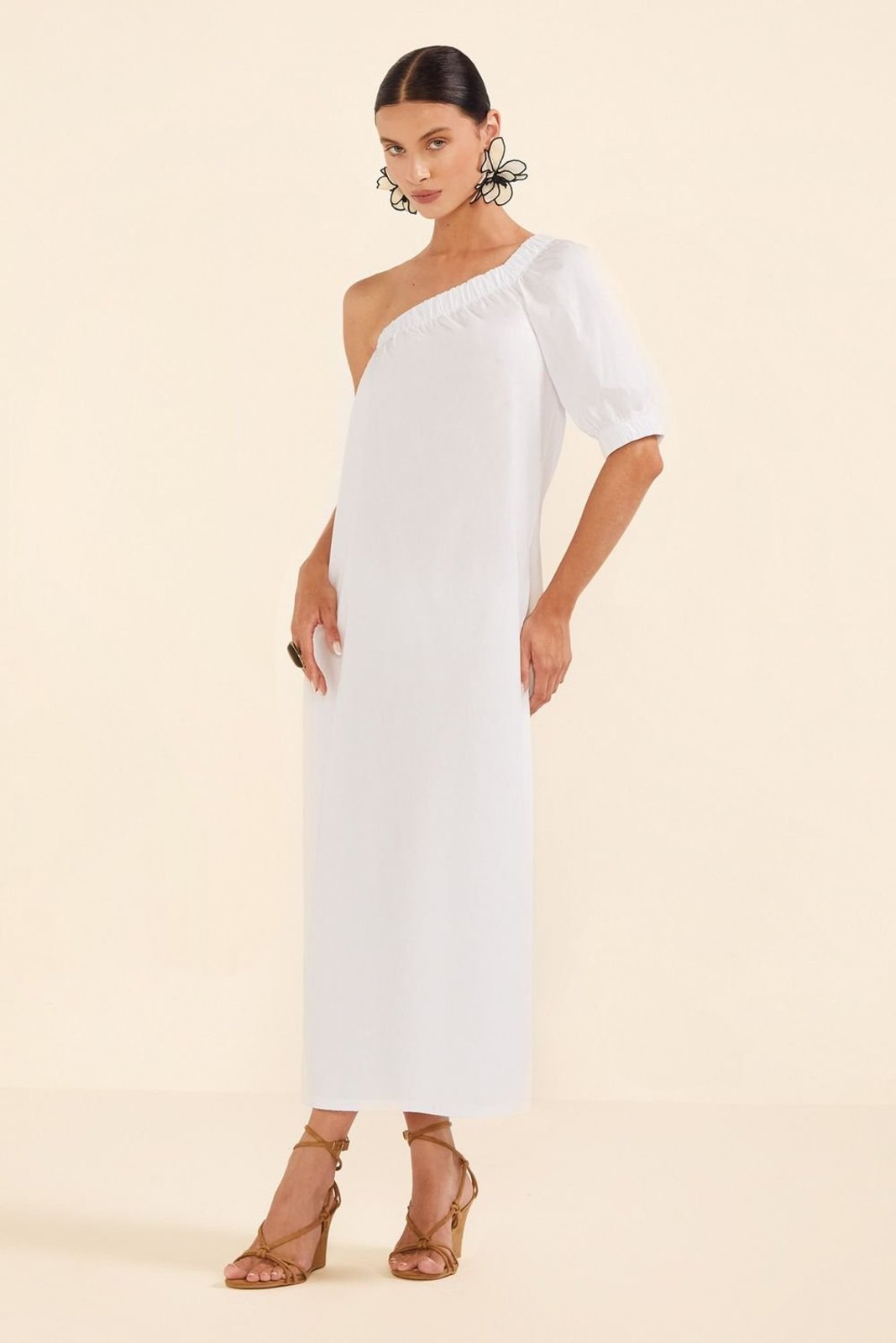 Vestido Midi Um Ombro Só Feminino Marialícia Branco