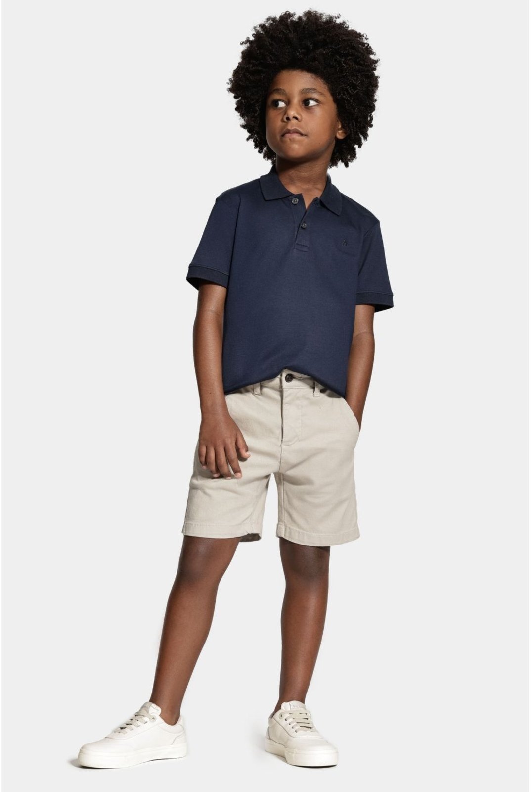Vista 3 Infantil - Bermuda Aramis Chino Algodão Color Sarjada Areia bege Aramis bege