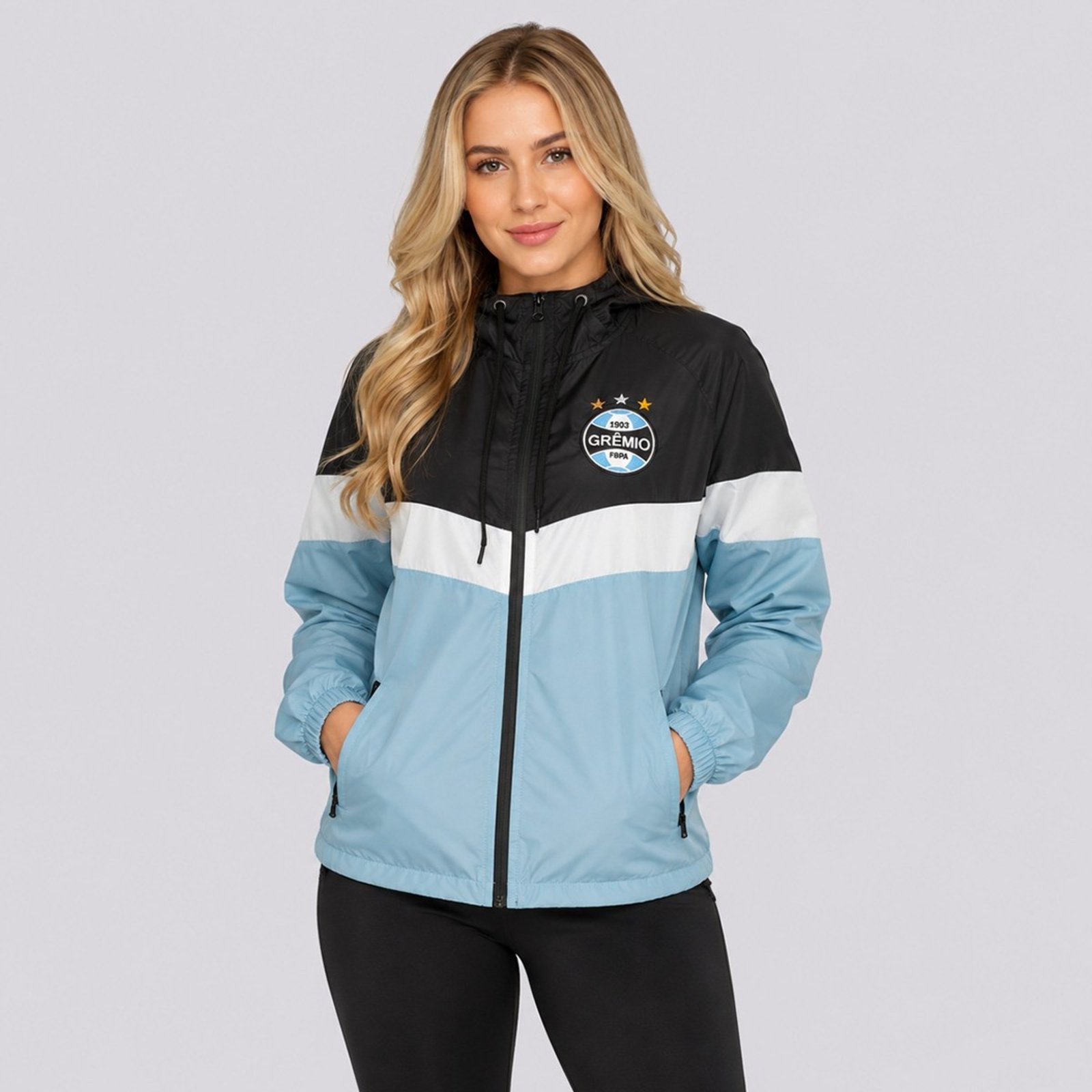 Jaqueta Corta Vento Grêmio Tricolor Feminina Azul