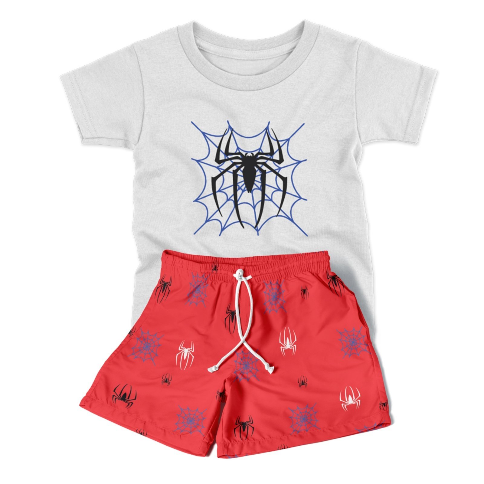 Infantil – Conjunto Menino 2pçs Camiseta Manga Curta e Shorts Personagens Teia de Aranha Vermelho