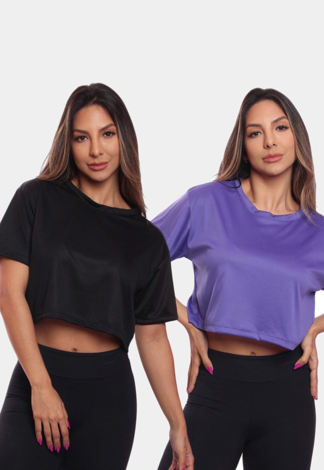 Kit 2 Cropped Manga Curta Feminino Dry Proteção UV Blusa Blusinha Academia Treino Colorido