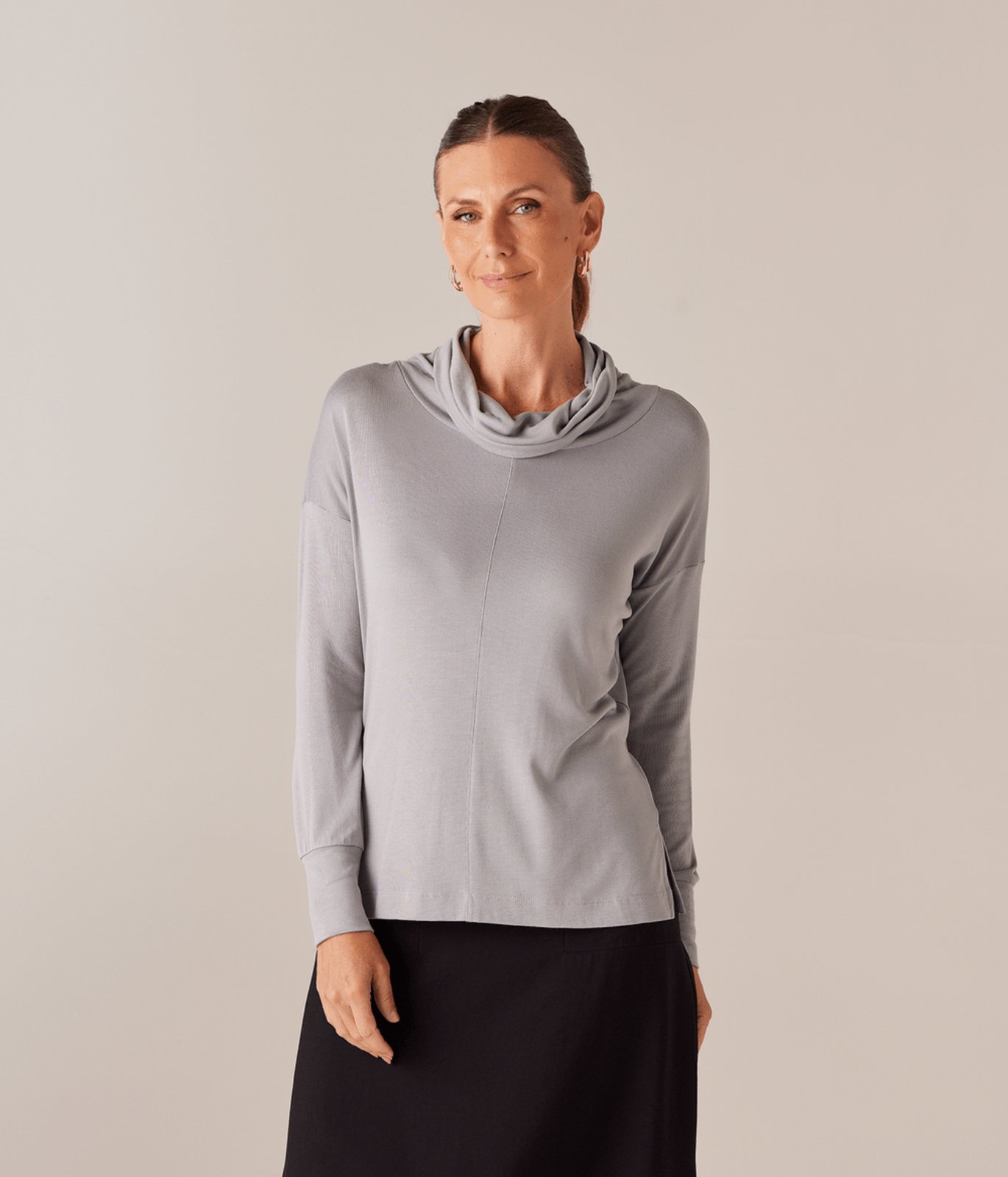 Blusa Malha Gola Role Feminina Cinza Claro