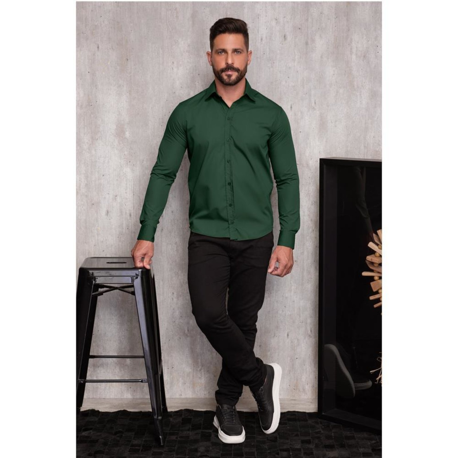 Vista 3 Camisa Social Masculina Slim Manga Longa Lisa Não Amassa Amarelo TEODORO CAMISARIA rosa TEODORO CAMISARIA rosa