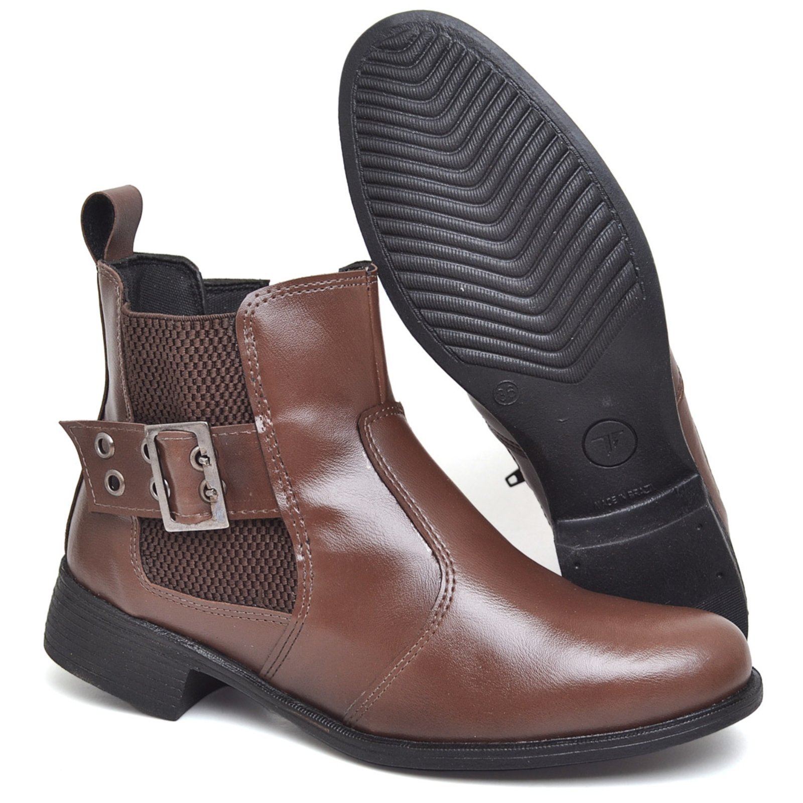 Bota Feminina Polo Blu Cano Médio com Fivela Estilosa Marrom em Sintético do 33 ao 40