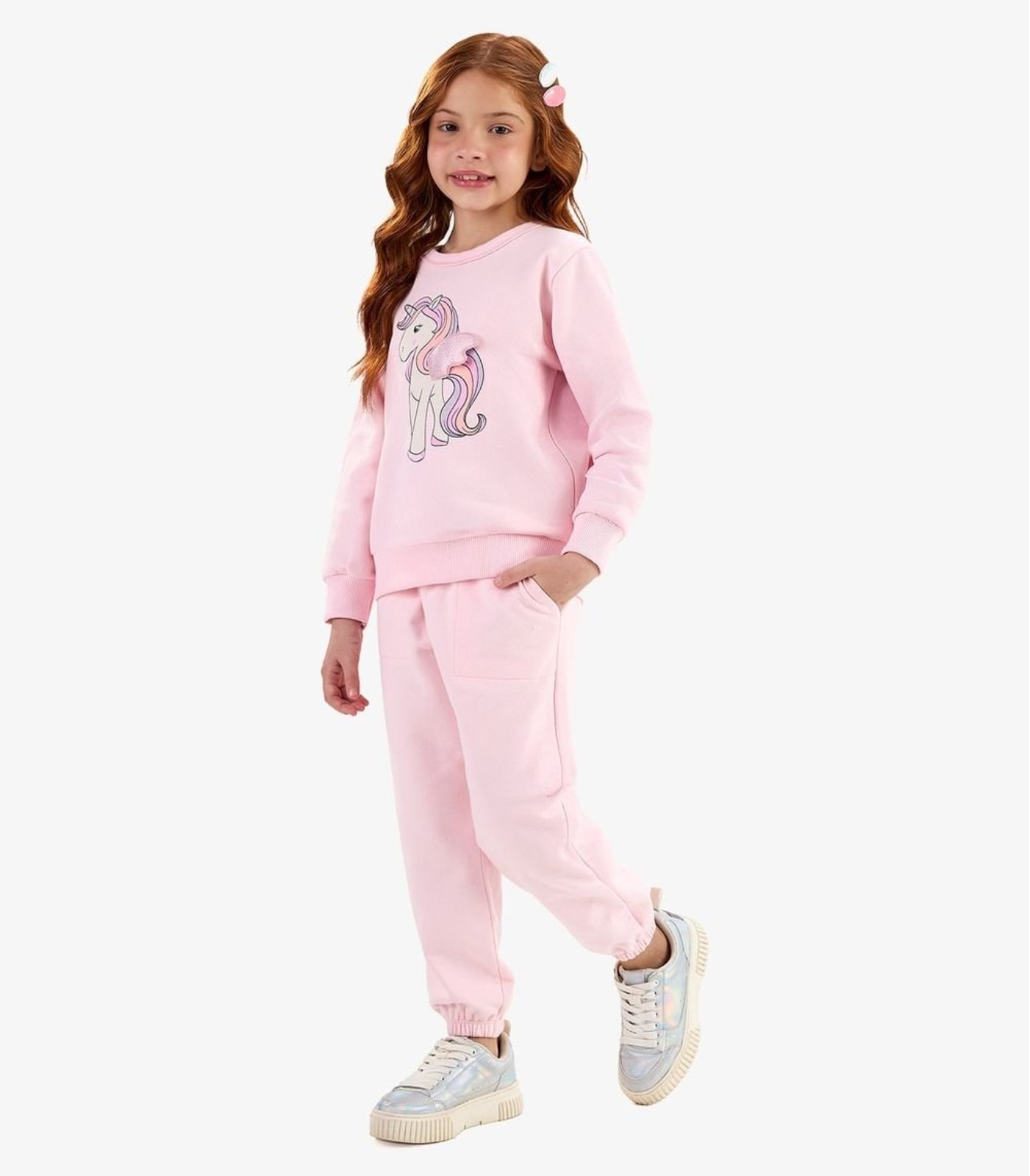 Infantil - Conjunto Blusão com Calça Rovi Moletom Rosa
