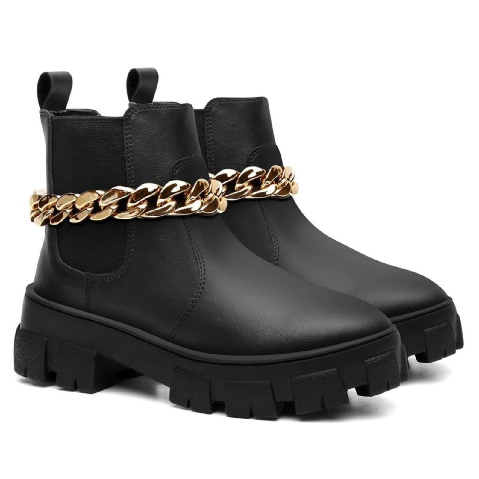 Bota Chelsea Feminina Corrente Dourada Estilosa