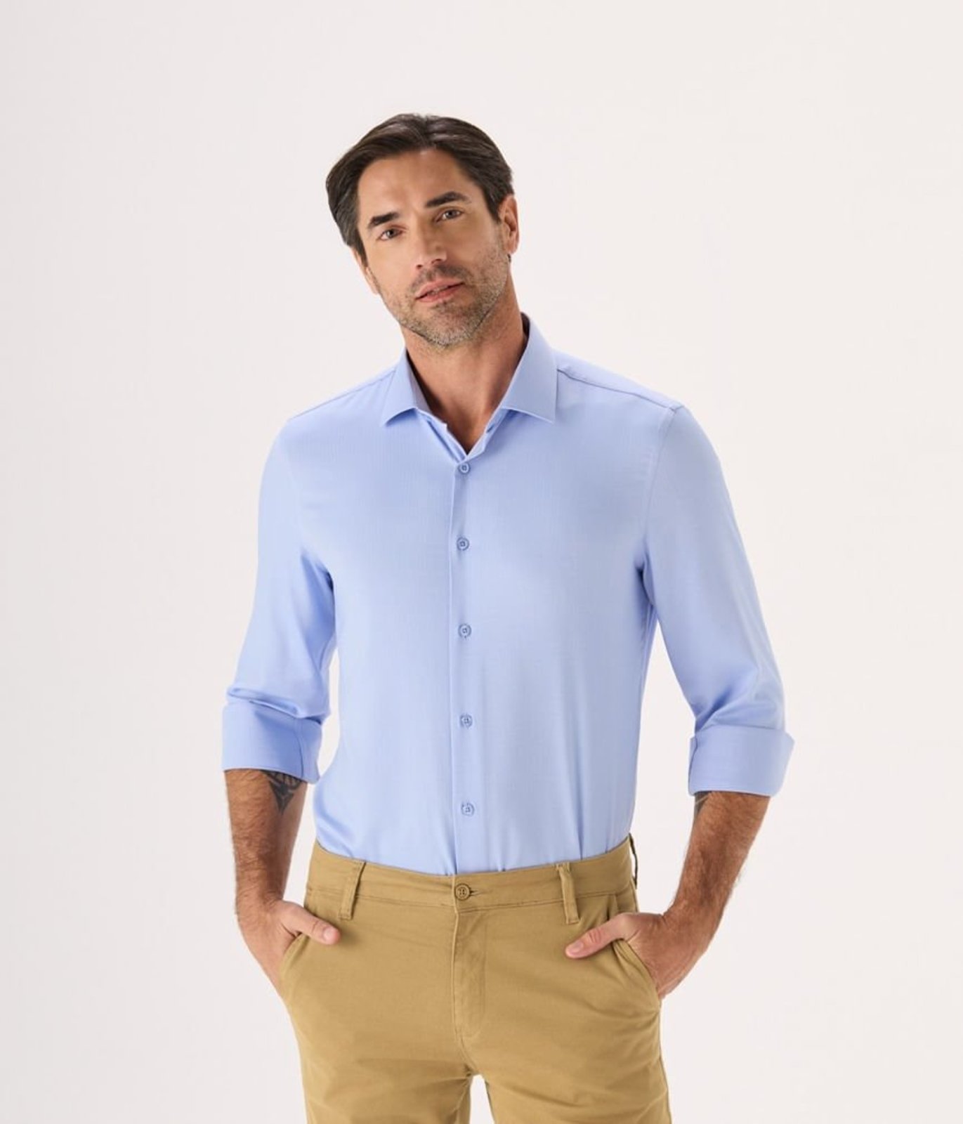 Camisa Makenji Espinha Peixe Bamboo Masculina Azul Claro