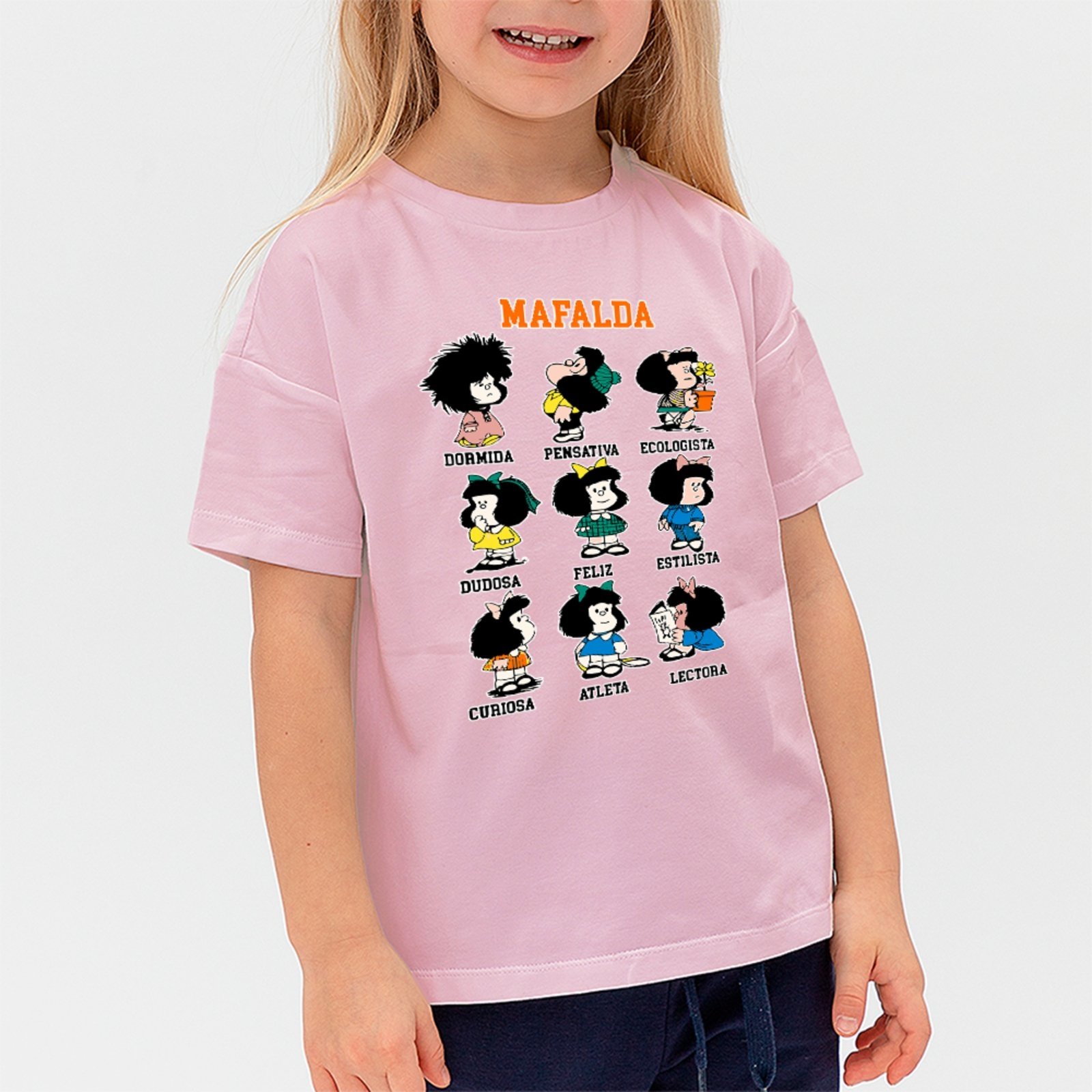 Infantil - Camiseta Mafalda Personalidades Unissex Rosa