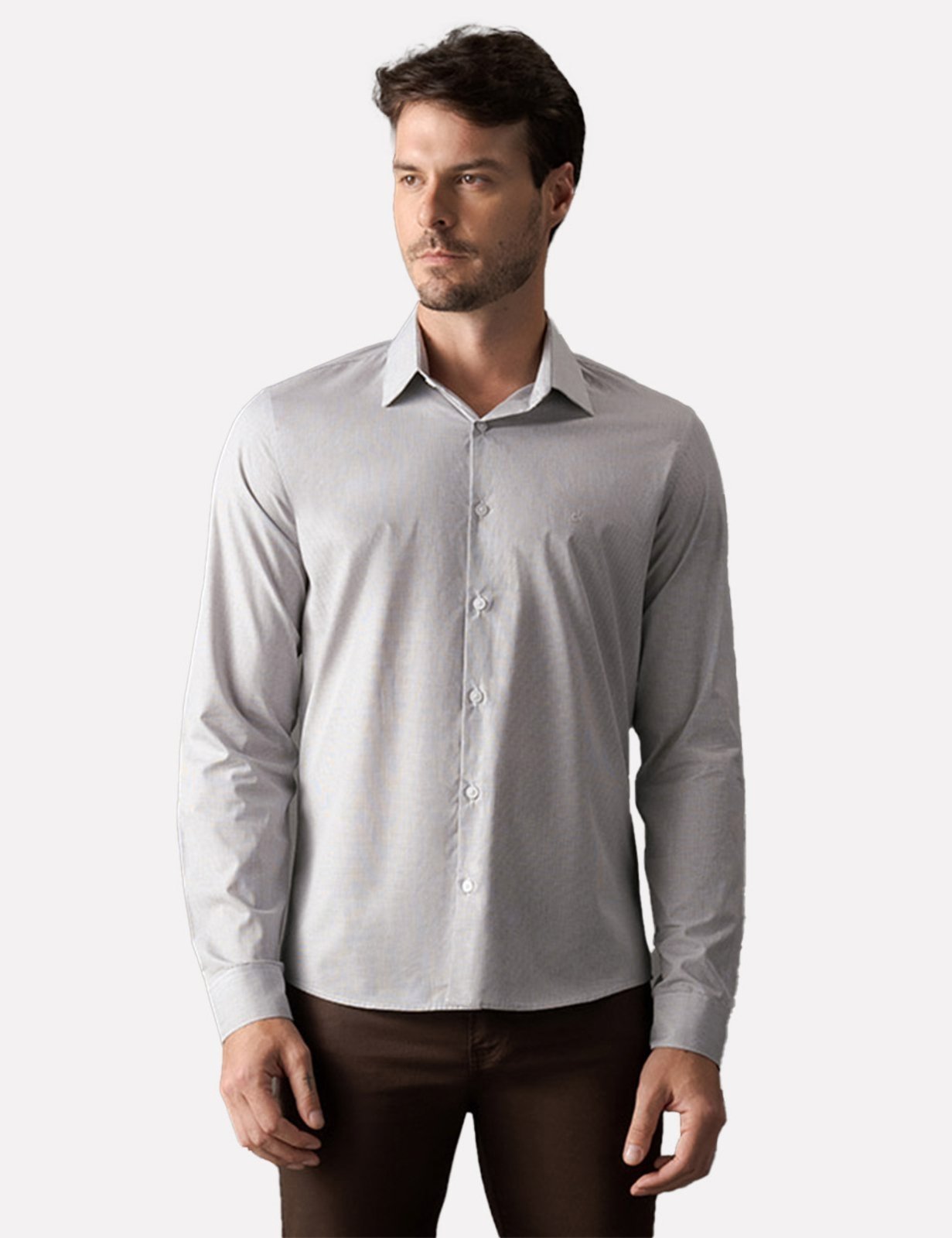 Camisa Calvin Klein Masculina Slim Fit ML Fio 60 Quadriculado Branca/Preta