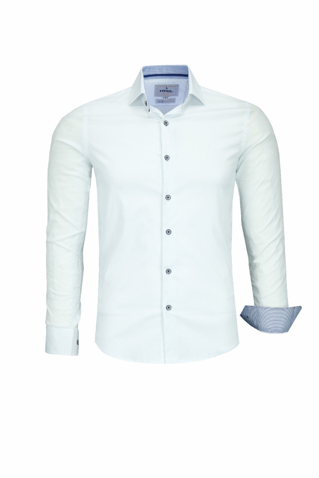 Camisa Manga Longa Amil Slim Tecido Misto Branco 1808