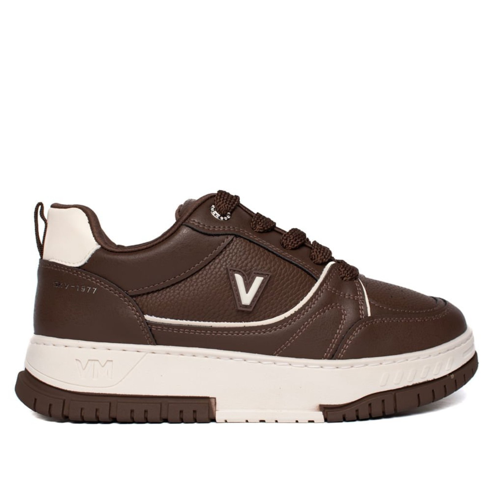 Tênis Feminino Via Marte Retrô Flatform Marrom/Branco