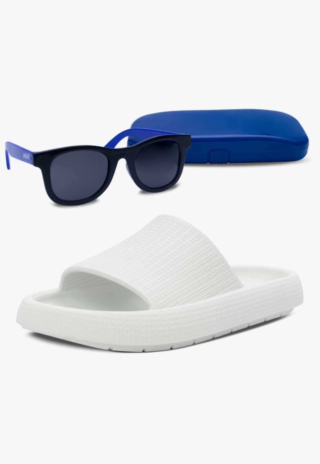 Infantil – Kit Óculos de Sol E Chinelo Slide Nuvem Pópidi Menino Branco