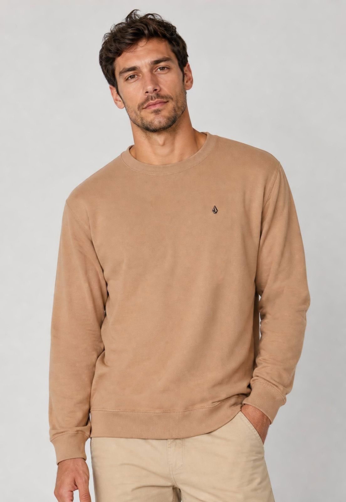 Blusa Masculina Volcom Manga Longa Bege