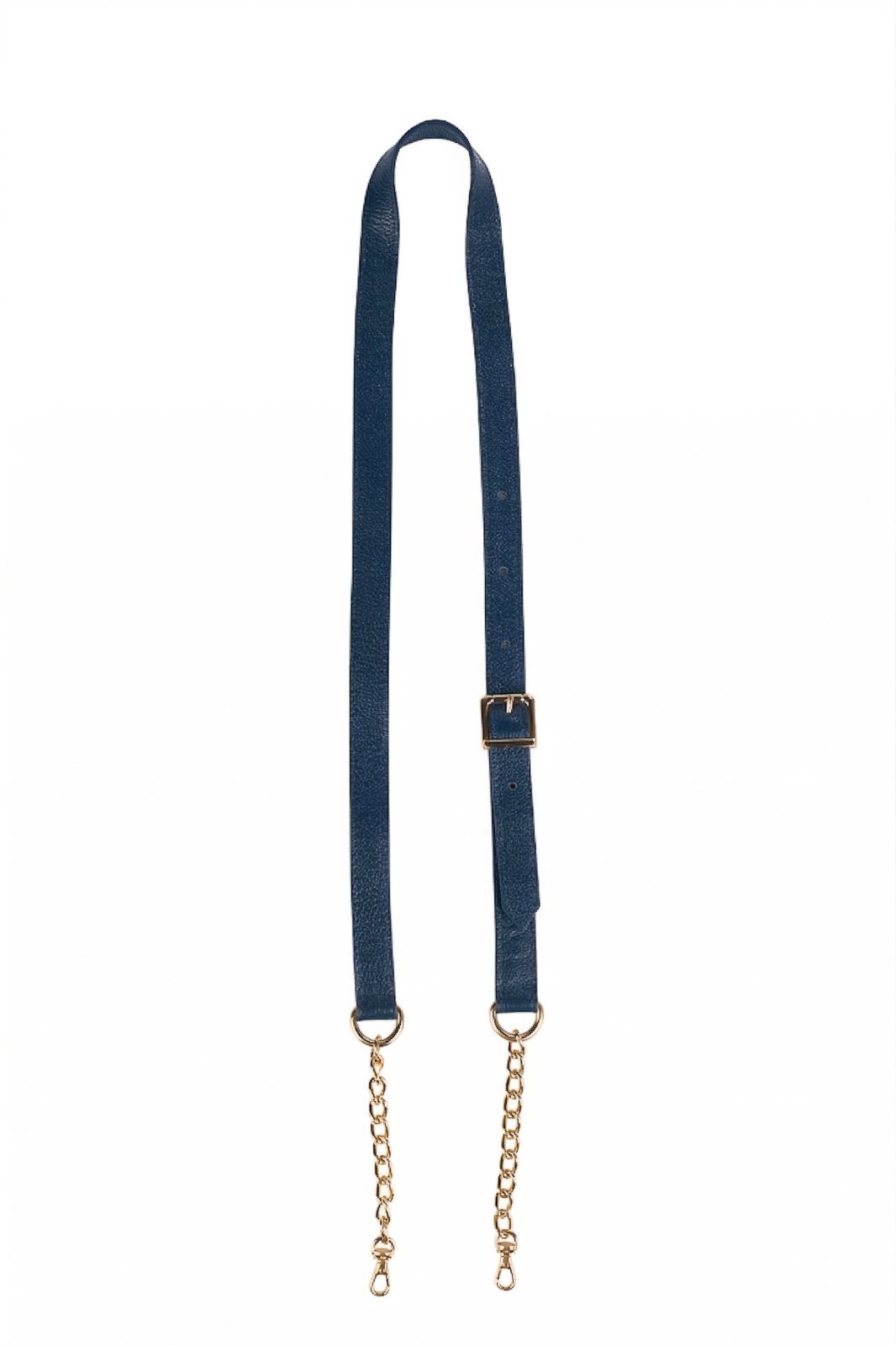 Alça de couro com corrente e regulagem de fivela - Azul