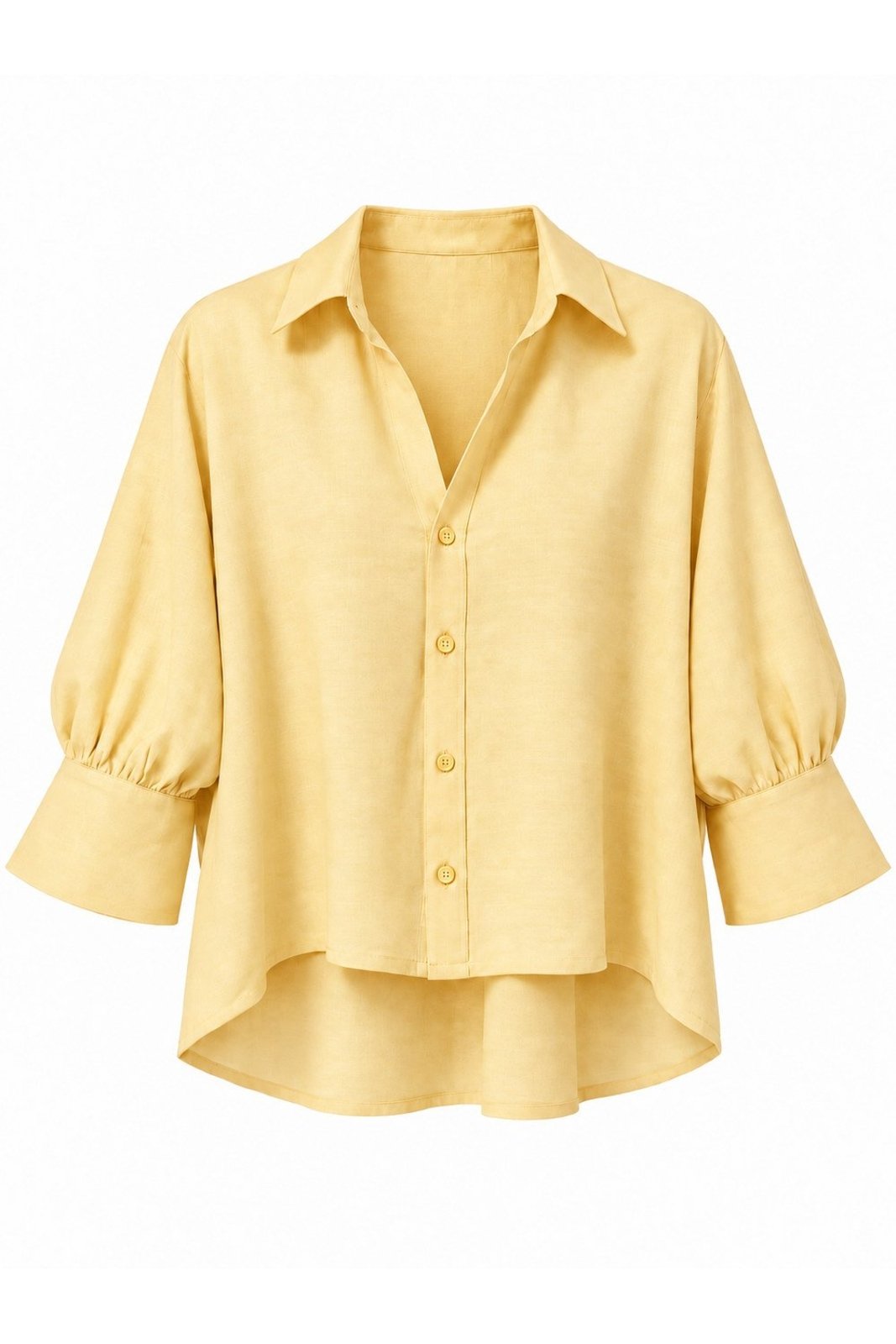 Camisa Vanibele Rayon Linen Manga Abalonada Amarela