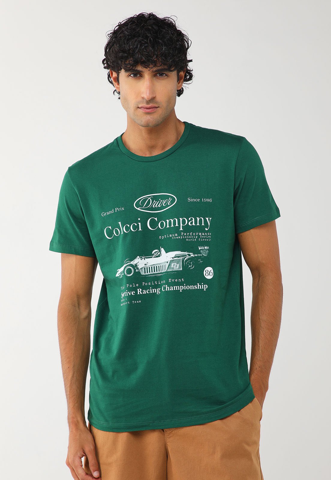 Camiseta Masculina Colcci Estampa Automobilismo Verde