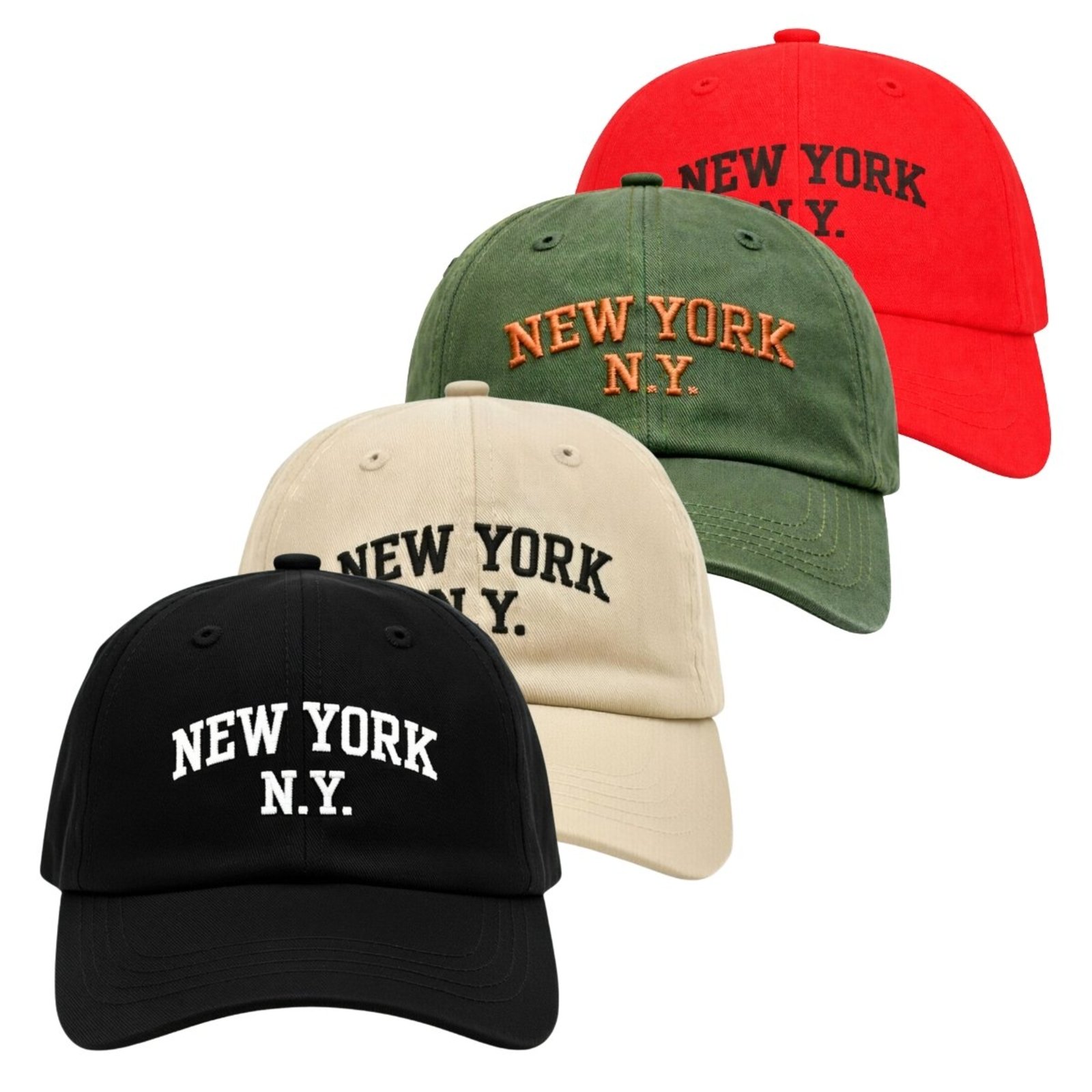 Kit 4 Bonés Aba Curva 6 Paineis com Ajuste Confortável Bordado New York