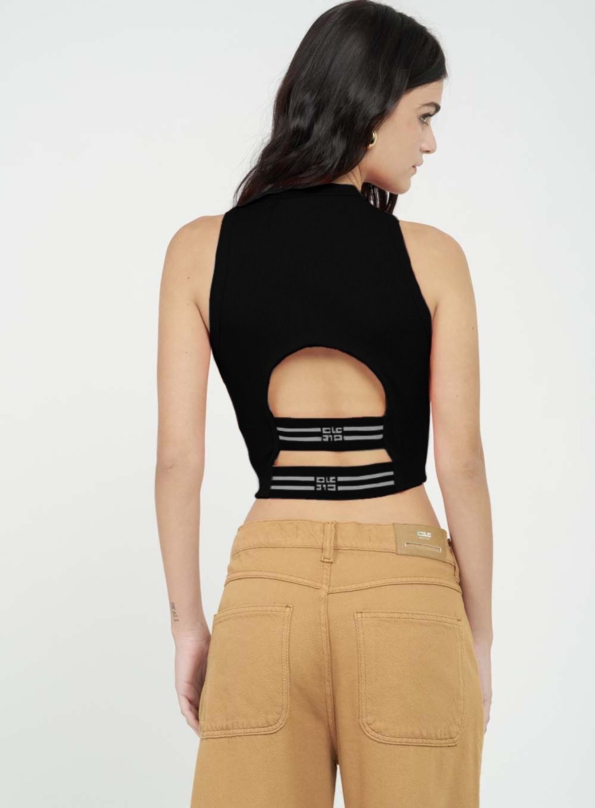 Vista 3 Top Small Canelado com Detalhe Elástico Costas Colcci CLC preto Colcci CLC preto