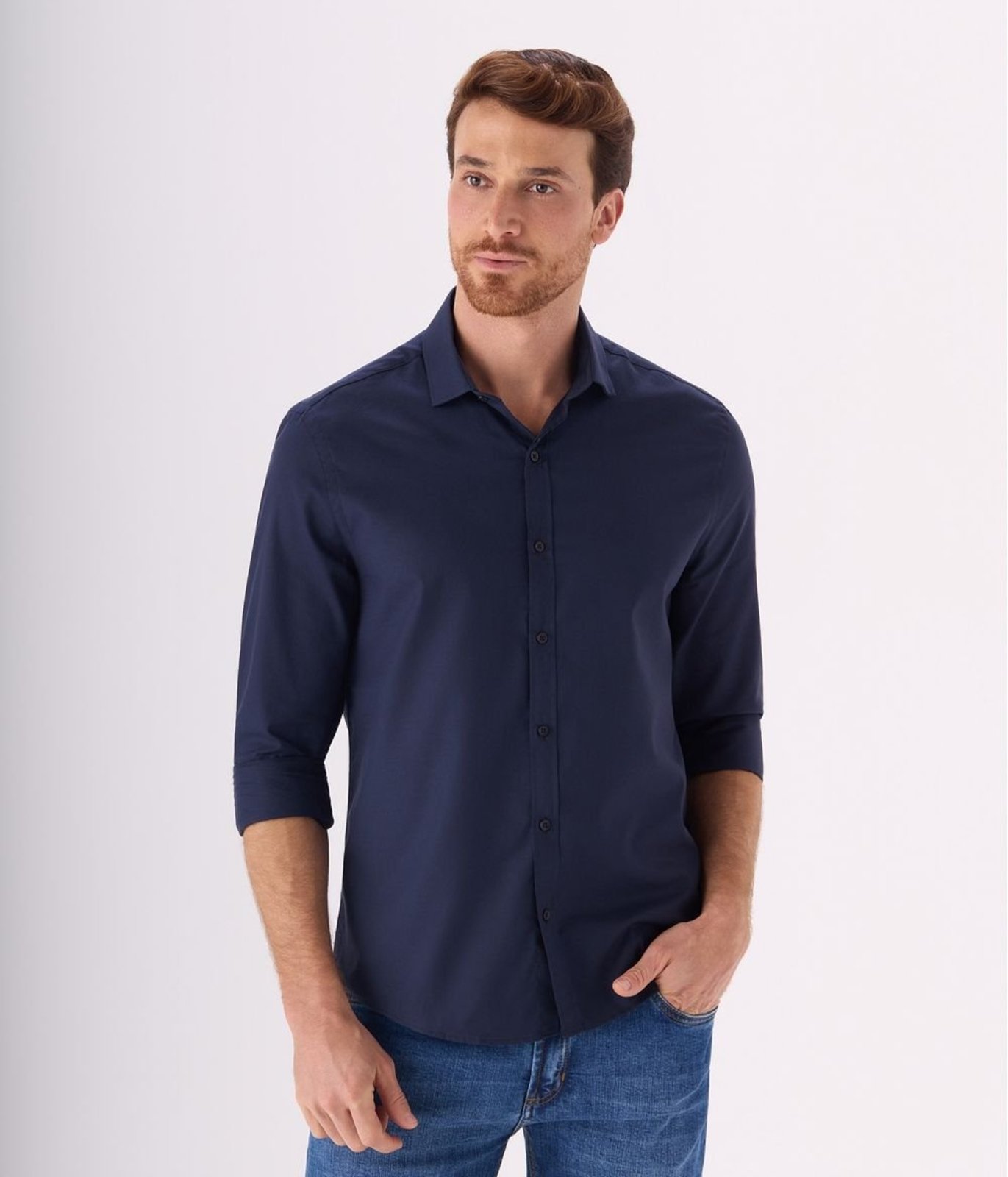 Camisa Slim Makenji Masculina Azul Marinho