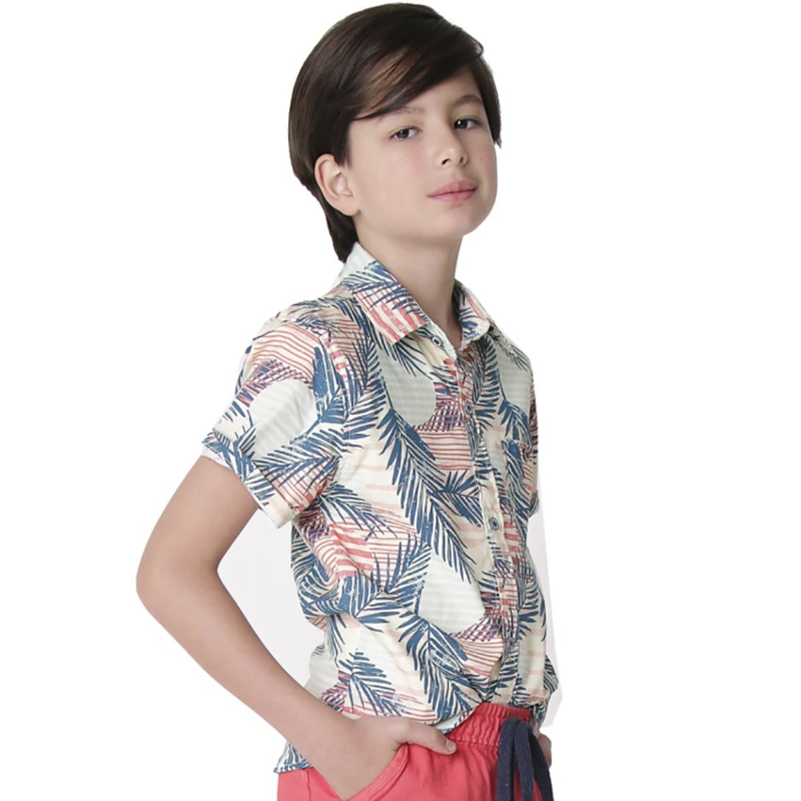 Infantil - Camisa Juvenil Look Jeans Folhagem Laranja